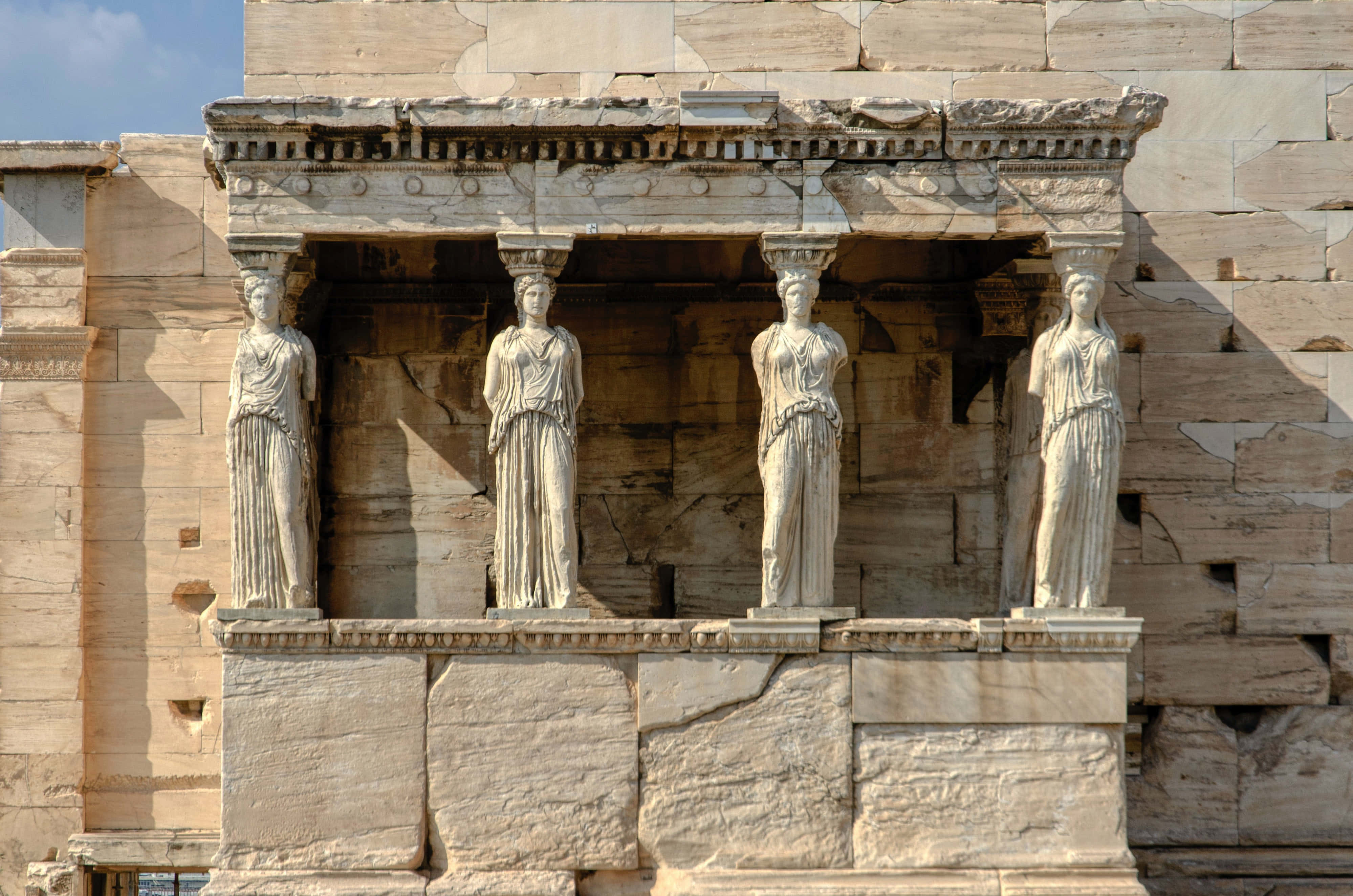 Erechtheion, caryatids, marble, 4K Desktop Wallpaper