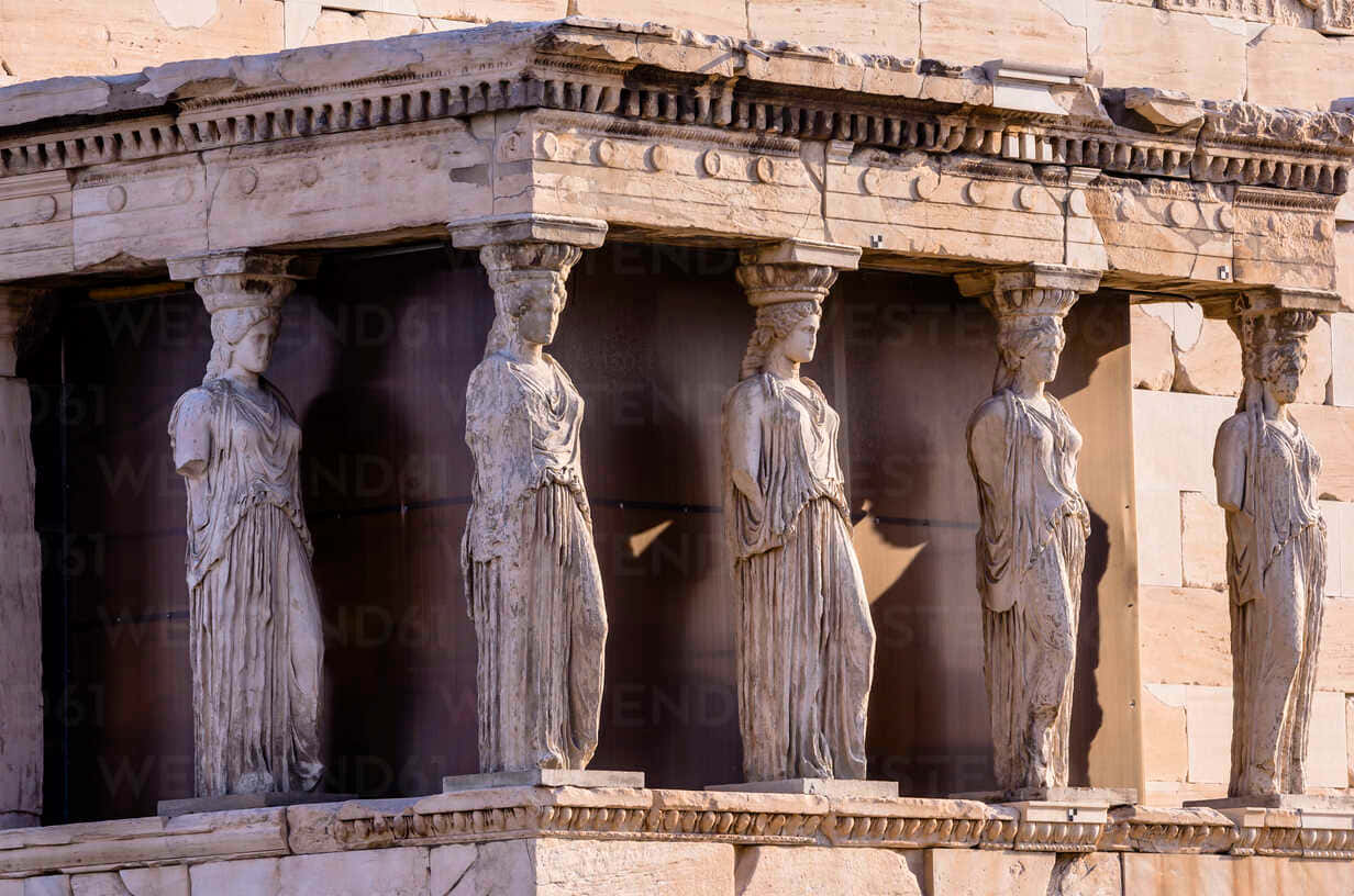 Erechtheion, marble caryatids, stone entablature, SD Desktop Wallpaper