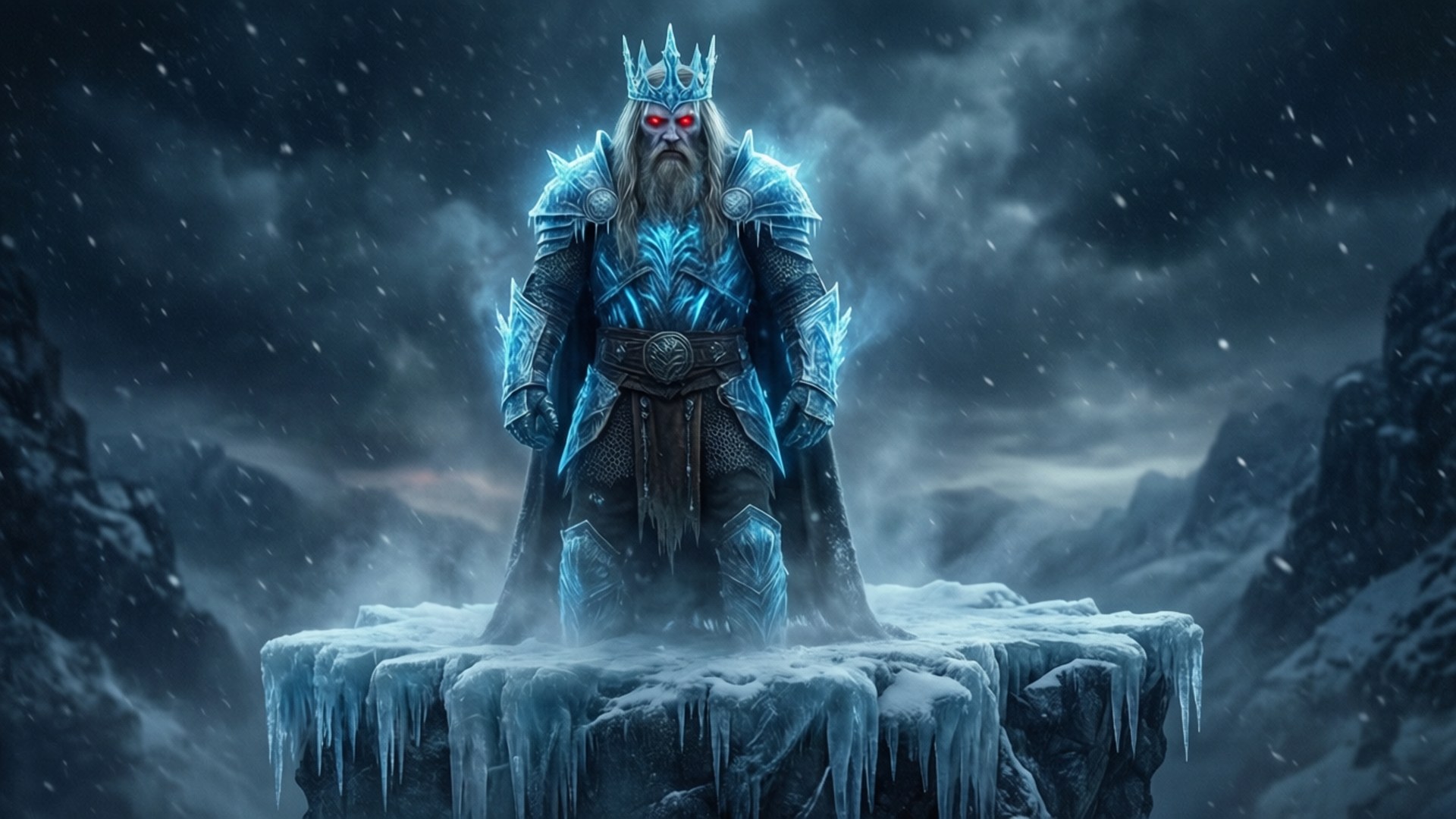 Eredin Bréacc Glas, frozen cliff, spectral armor, Full HD Desktop Wallpaper