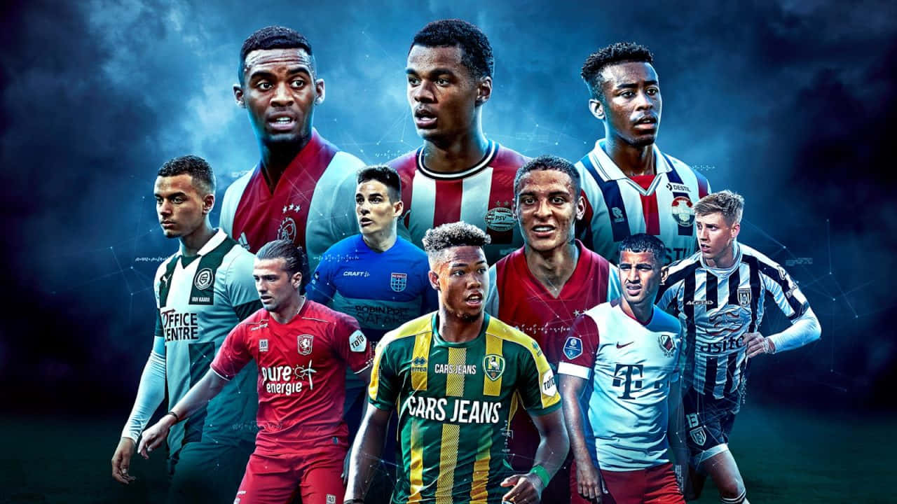 Eredivisie, vibrant team kits, smoky dark blue digital backdrop, HD Desktop Wallpaper