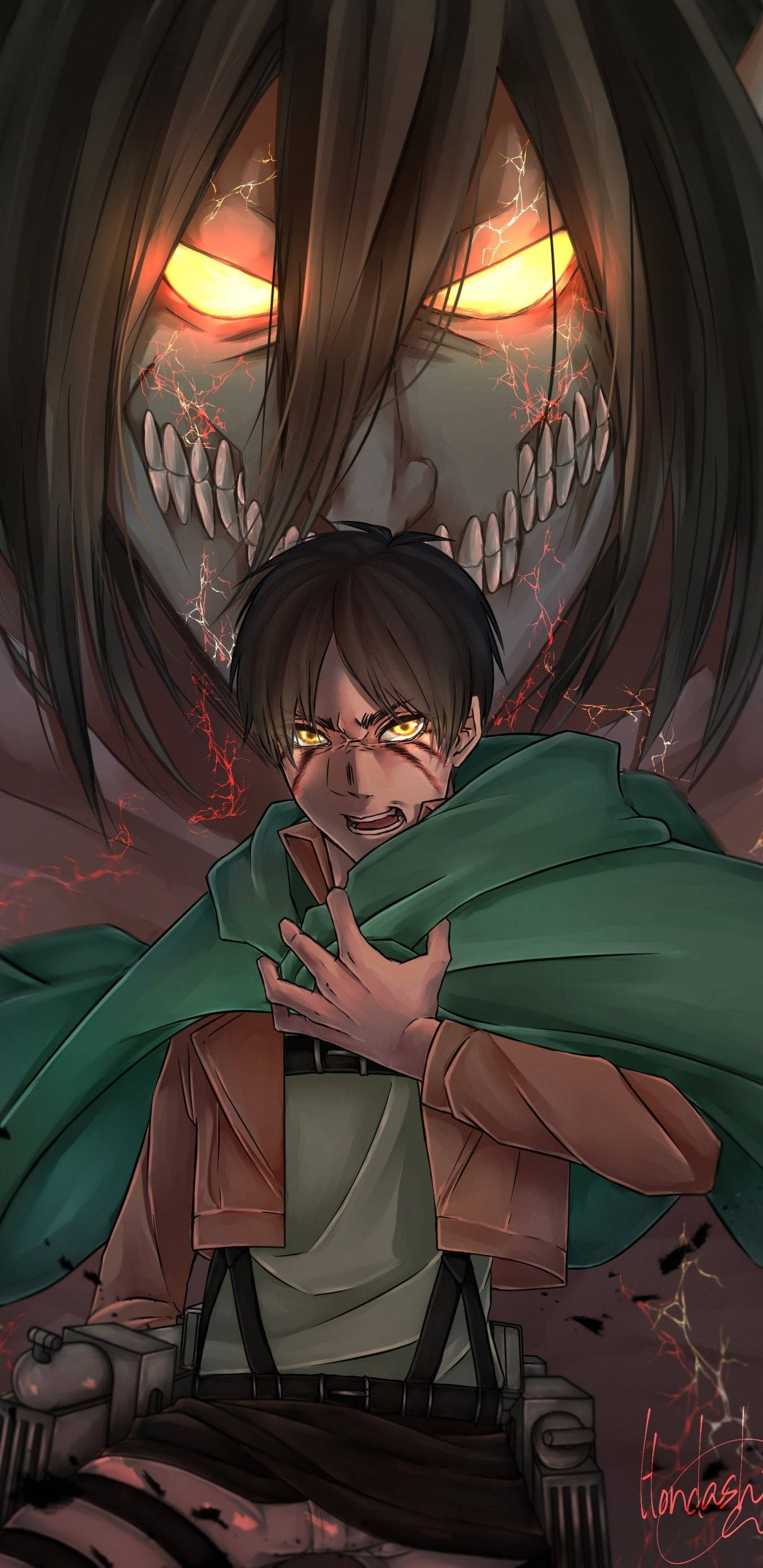 Eren Season 4, titan, glowing yellow eyes, 2K Phone Wallpaper