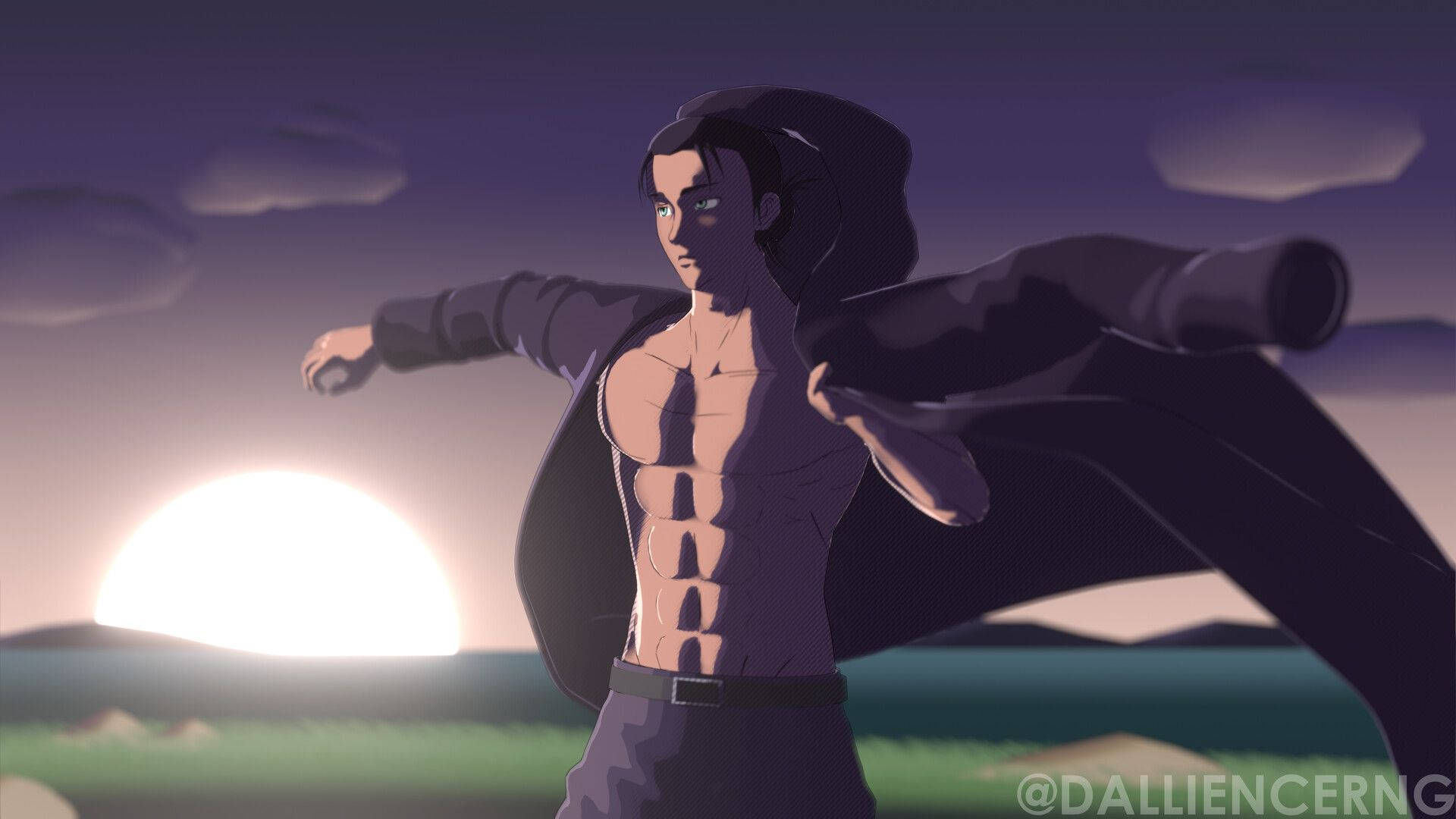 Eren Season 4, muscular anime man, dark cape, Full HD Desktop Wallpaper