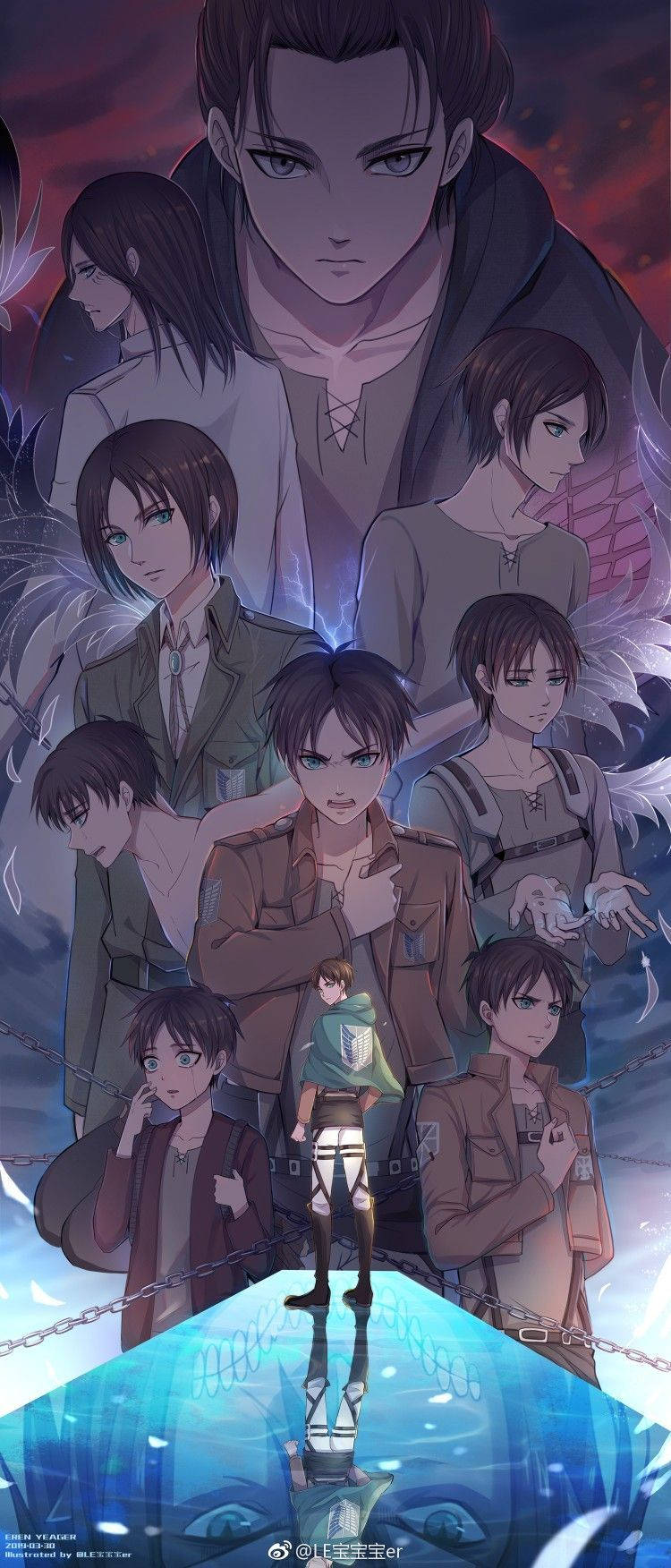 Eren Season 4, glowing blue sphere, fiery red sky, HD Phone Wallpaper