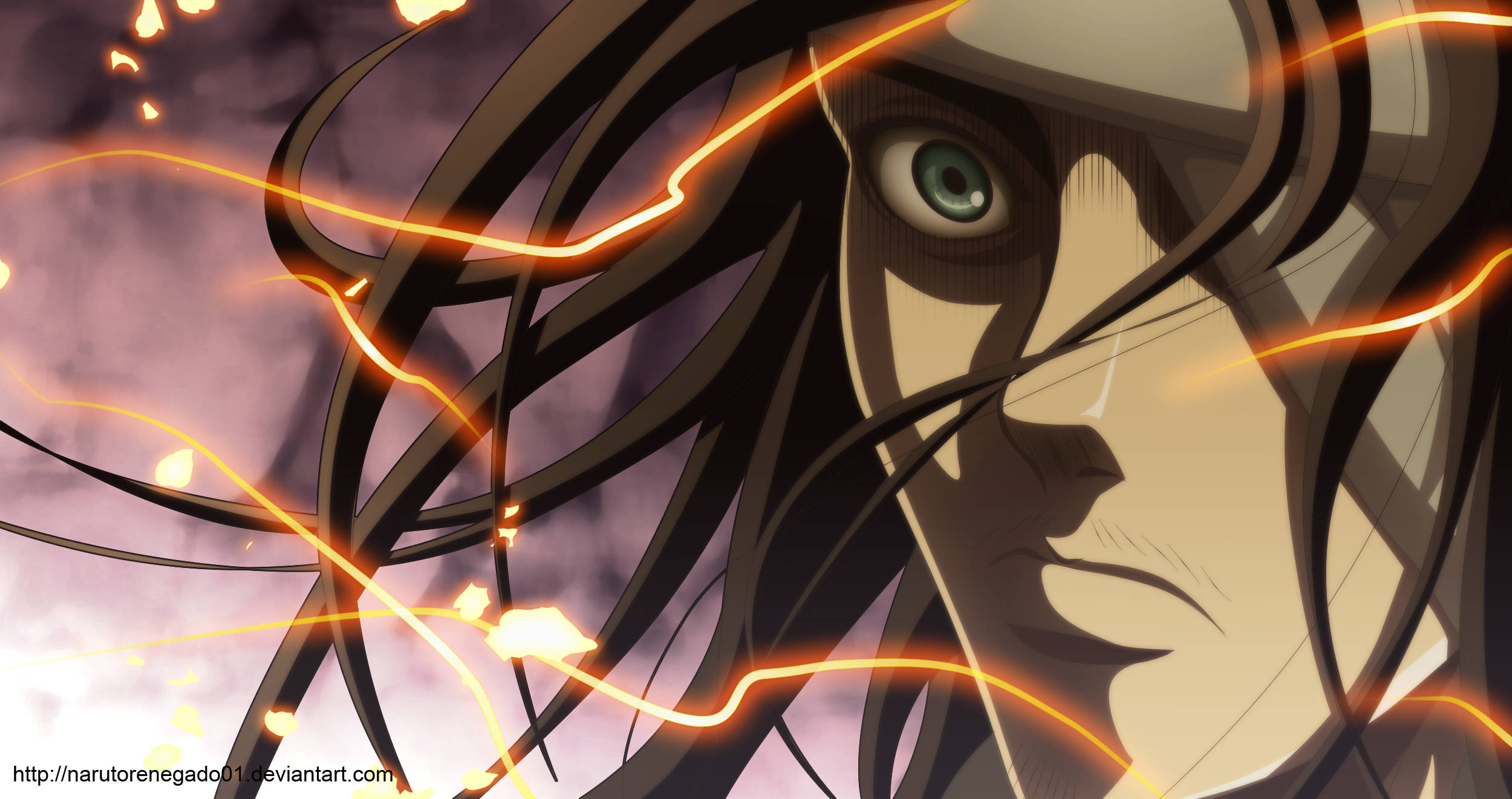 Eren Season 4, glowing orange energy streaks, dark hair, Full HD Desktop Wallpaper