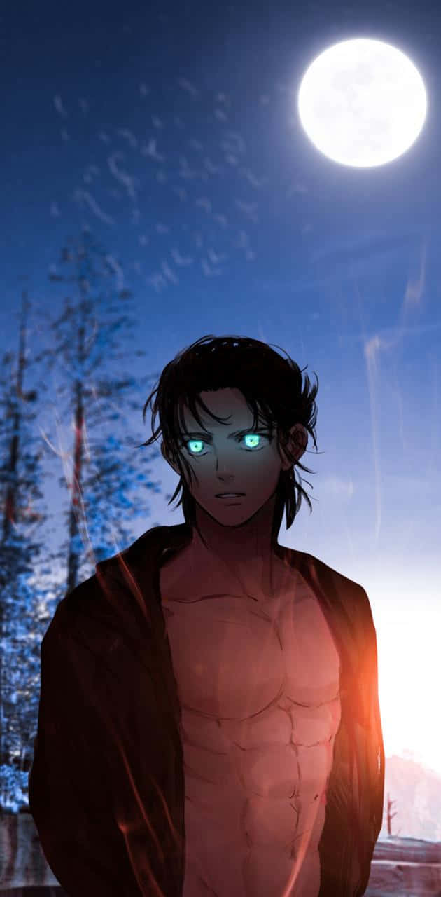 Eren Yeager, bright moon, full moon, HD Phone Wallpaper