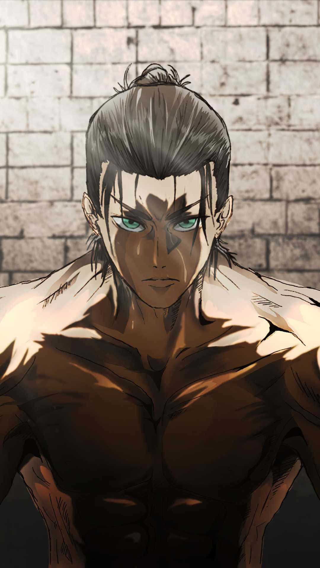 Eren Yeager, muscular anime man, green eyes, Full HD Phone Wallpaper
