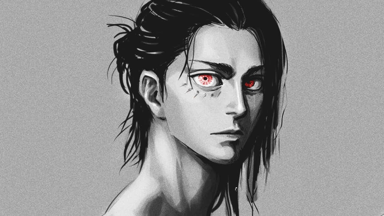 Eren Yeager, red eyes, dark hair, HD Desktop Wallpaper