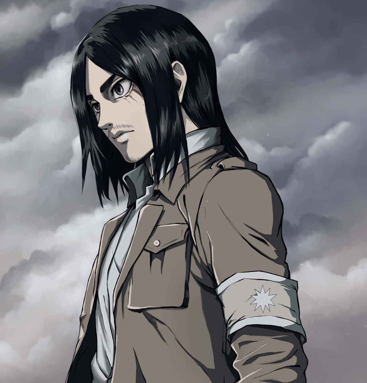 Eren Yeager, long black hair, star armband, HD Phone Wallpaper
