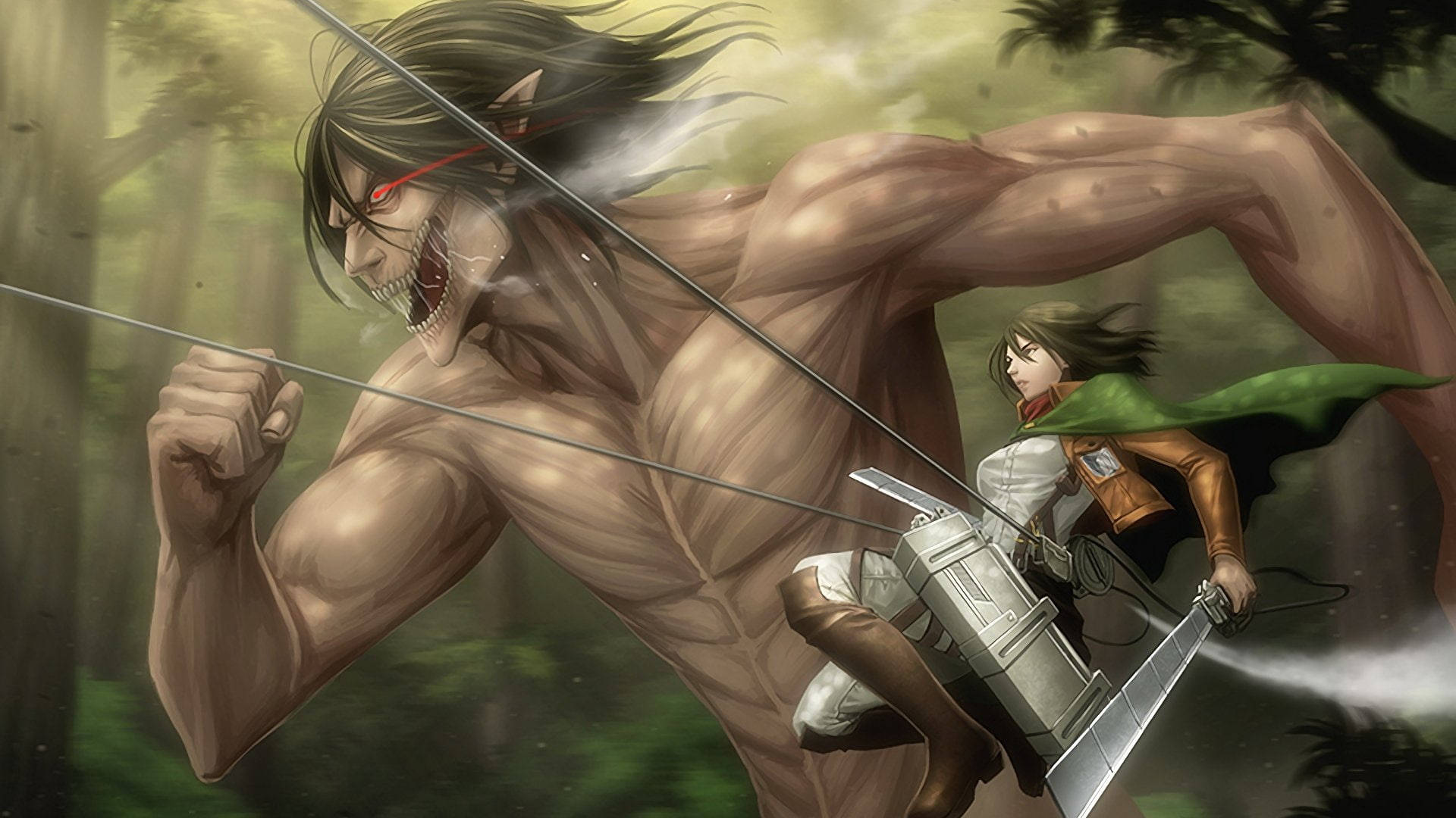Eren Yeager, giant titan, red eyes, Full HD Desktop Wallpaper