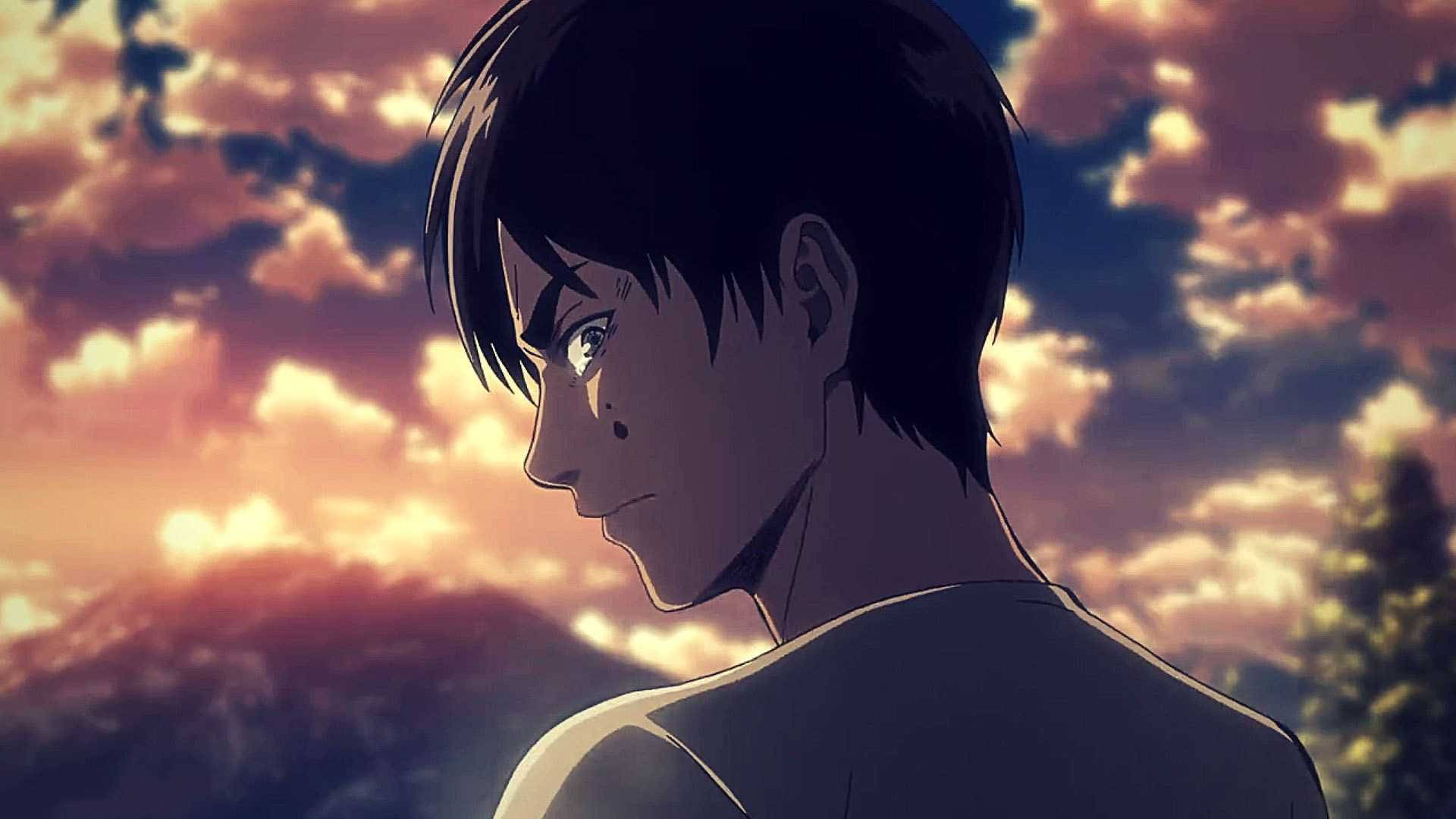 Eren Yeager, sunset, orange clouds, Full HD Desktop Wallpaper