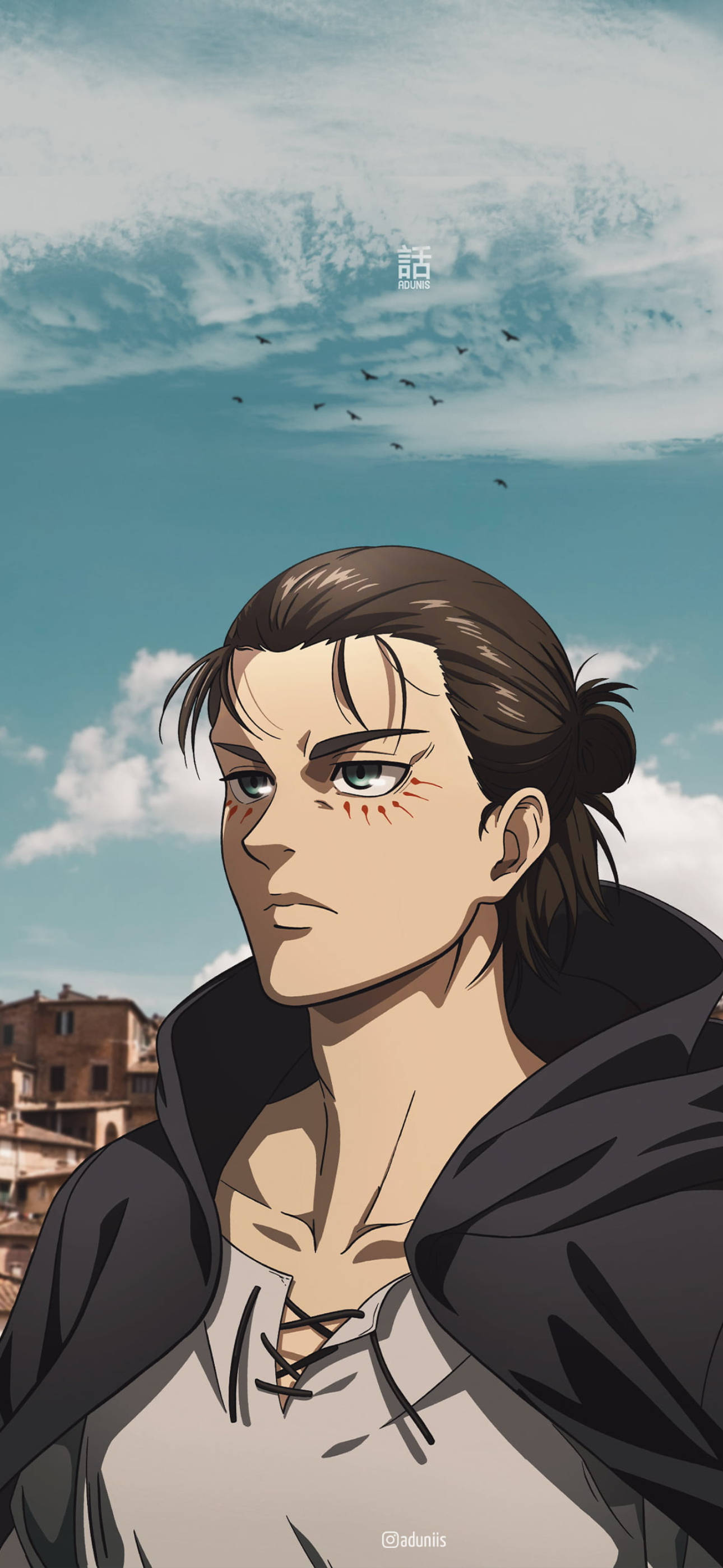 Eren, man bun, anime, 2K Phone Wallpaper