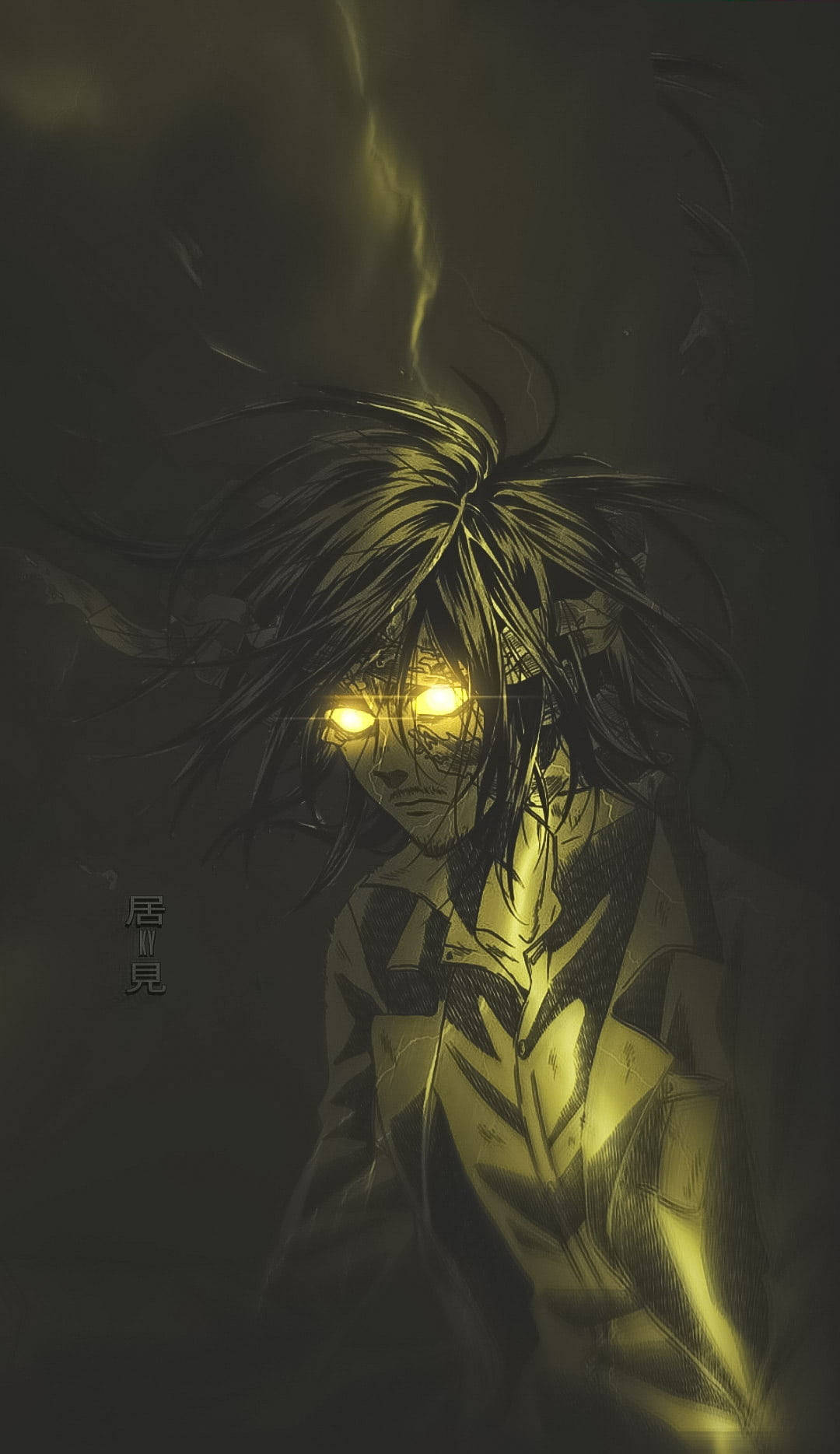 Eren, glowing yellow eyes, messy hair, HD Phone Wallpaper