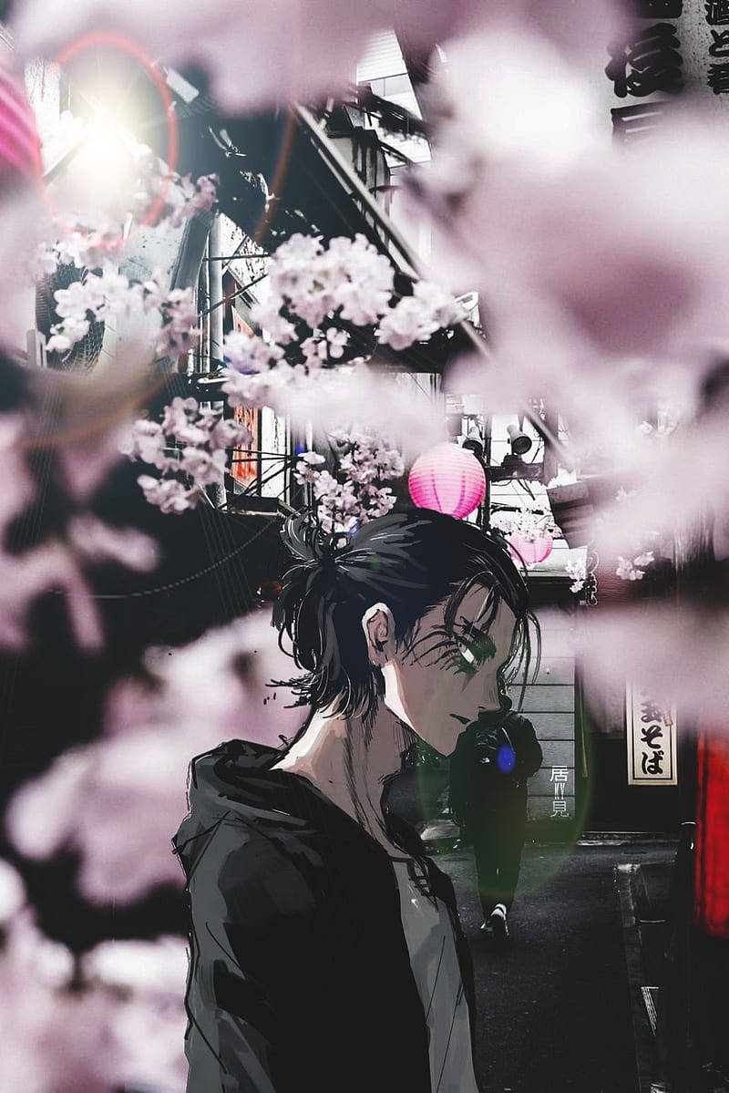 Eren, modern edit, neon-lit Japanese alleyway, SD Phone Wallpaper