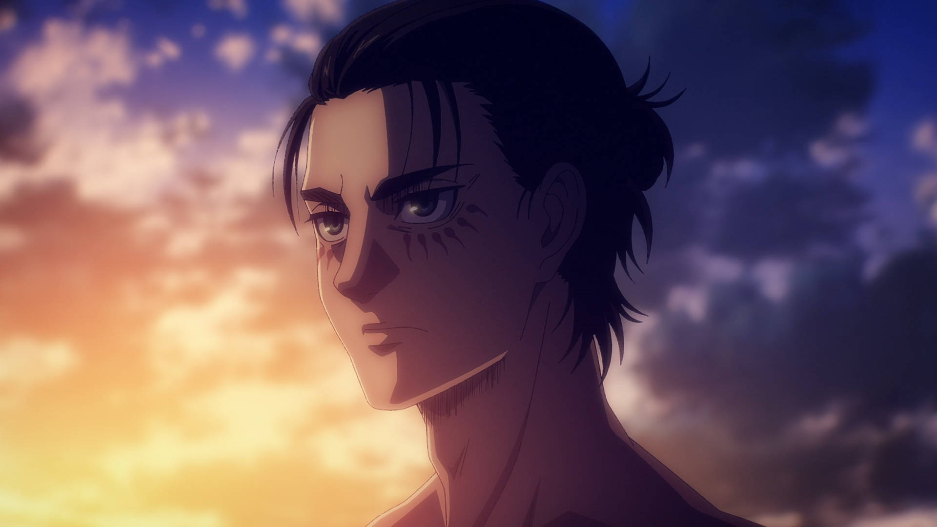 Eren, sunset, dark hair, Full HD Desktop Wallpaper
