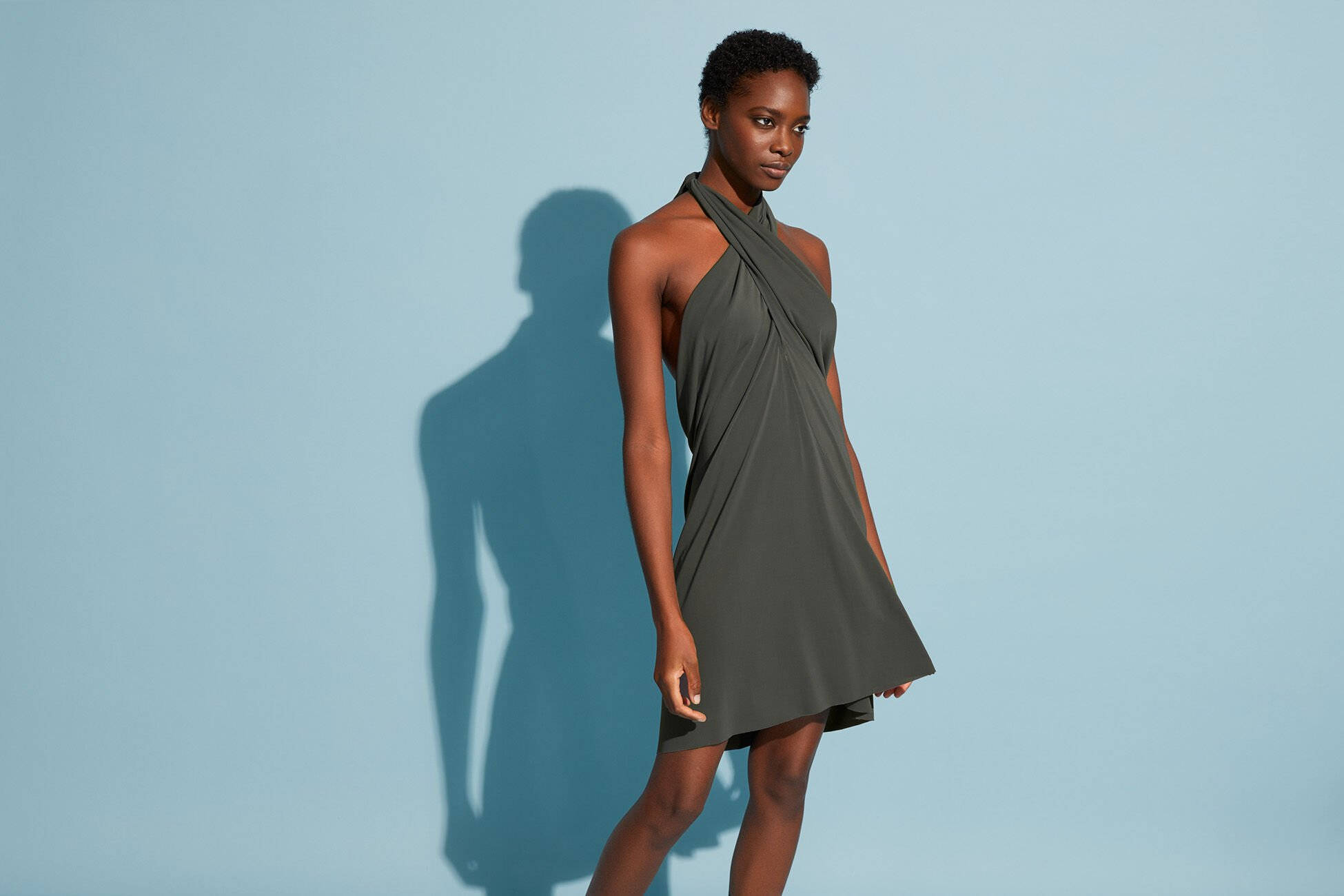 Eres, gray halter, draped gray dress, Full HD Desktop Wallpaper