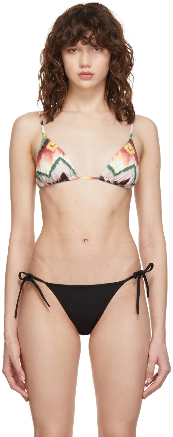 Eres, colorful patterned bikini top, black tie-side bottoms, HD Phone Wallpaper