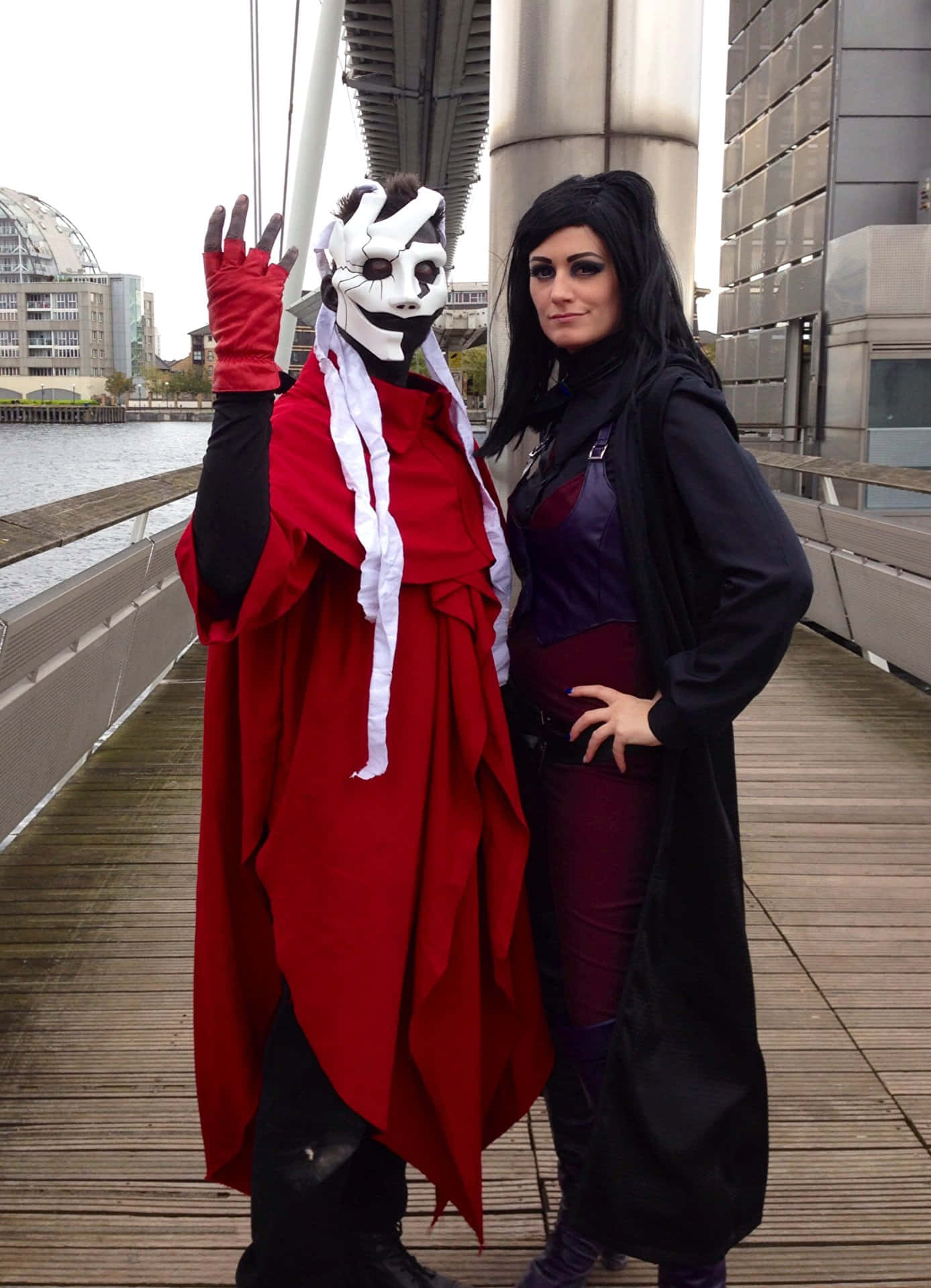 Ergo Proxy, cosplay duo, wooden bridge, Full HD Phone Wallpaper