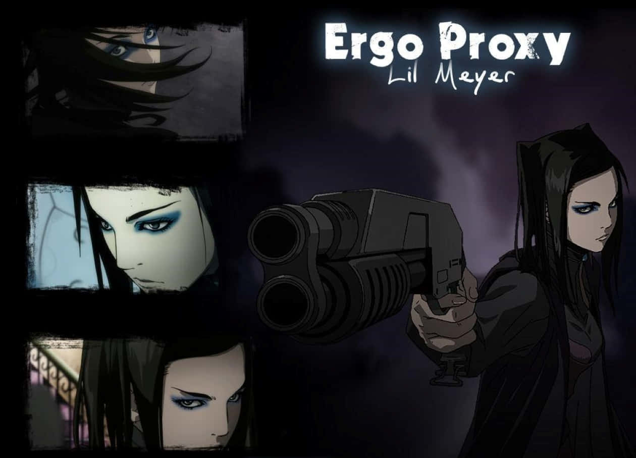 Ergo Proxy, blue eyes, large gun, SD Desktop Wallpaper