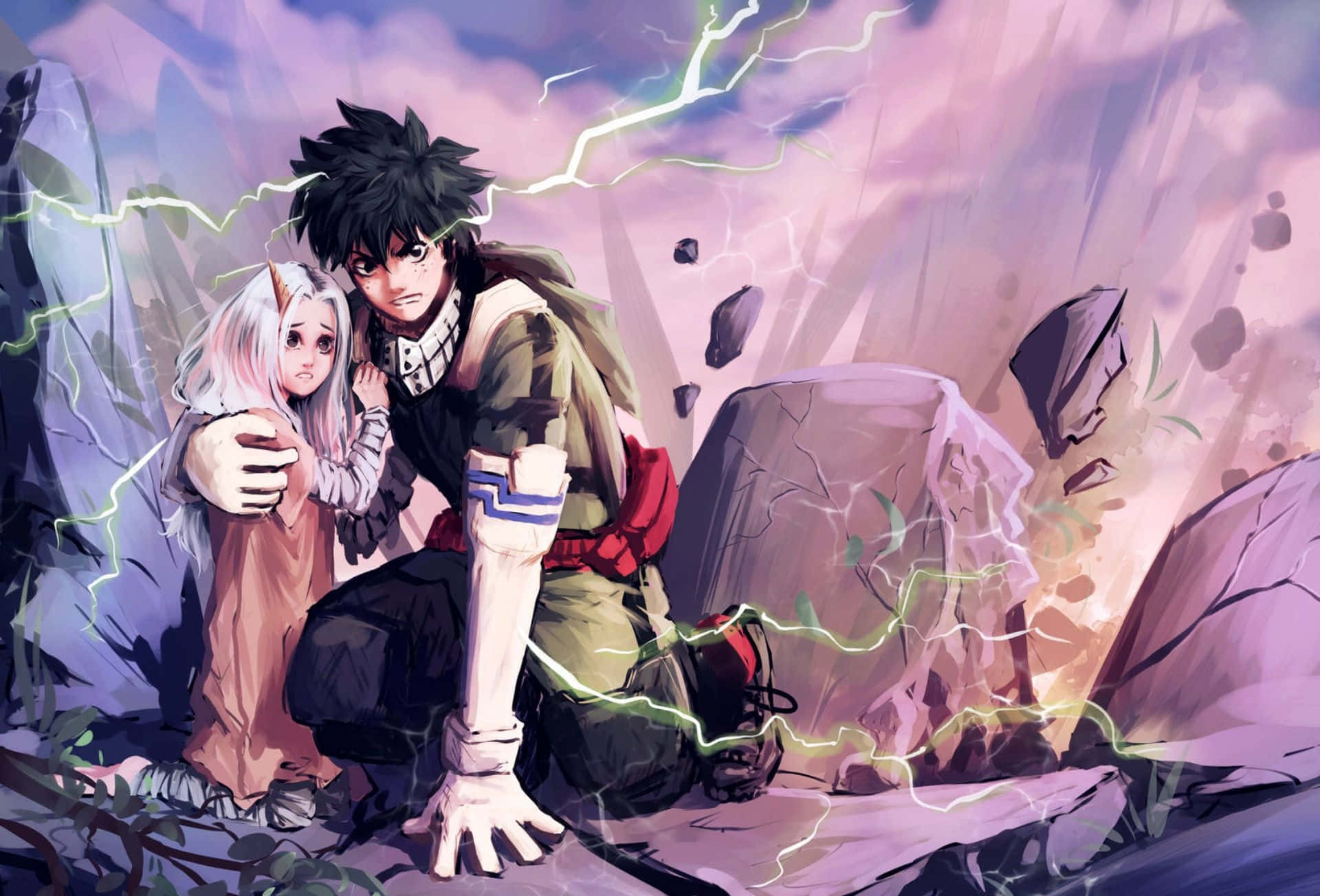 Eri, My Hero Academia, green lightning, Full HD Desktop Wallpaper