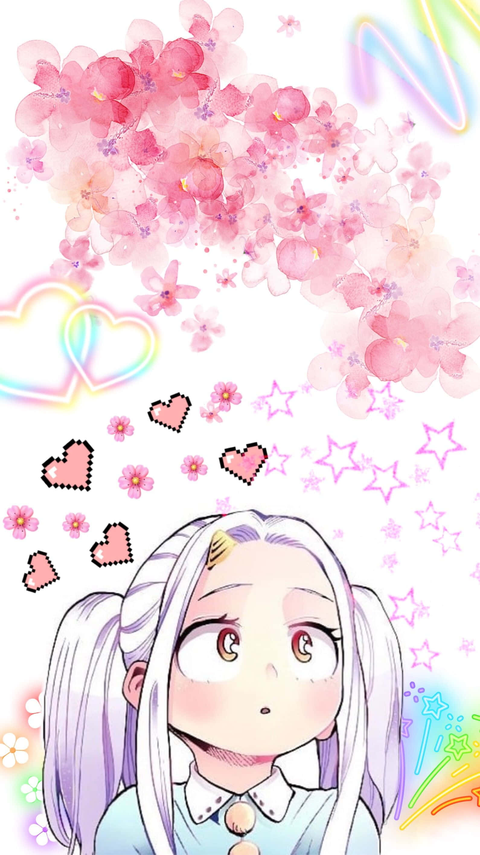 Eri, white hair, pink cherry blossoms, 2K Phone Wallpaper