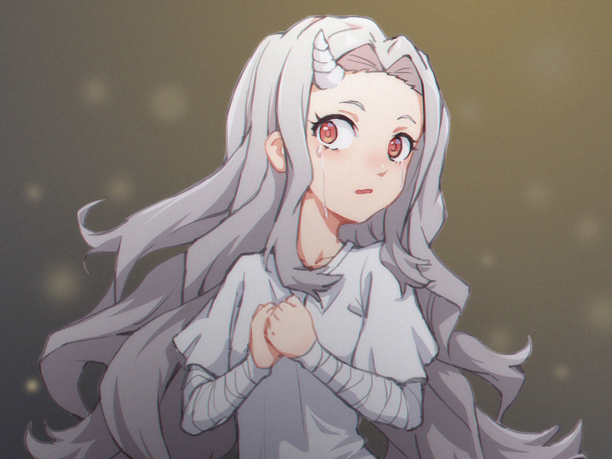 Eri, long silver hair, horns, Full HD Desktop Wallpaper