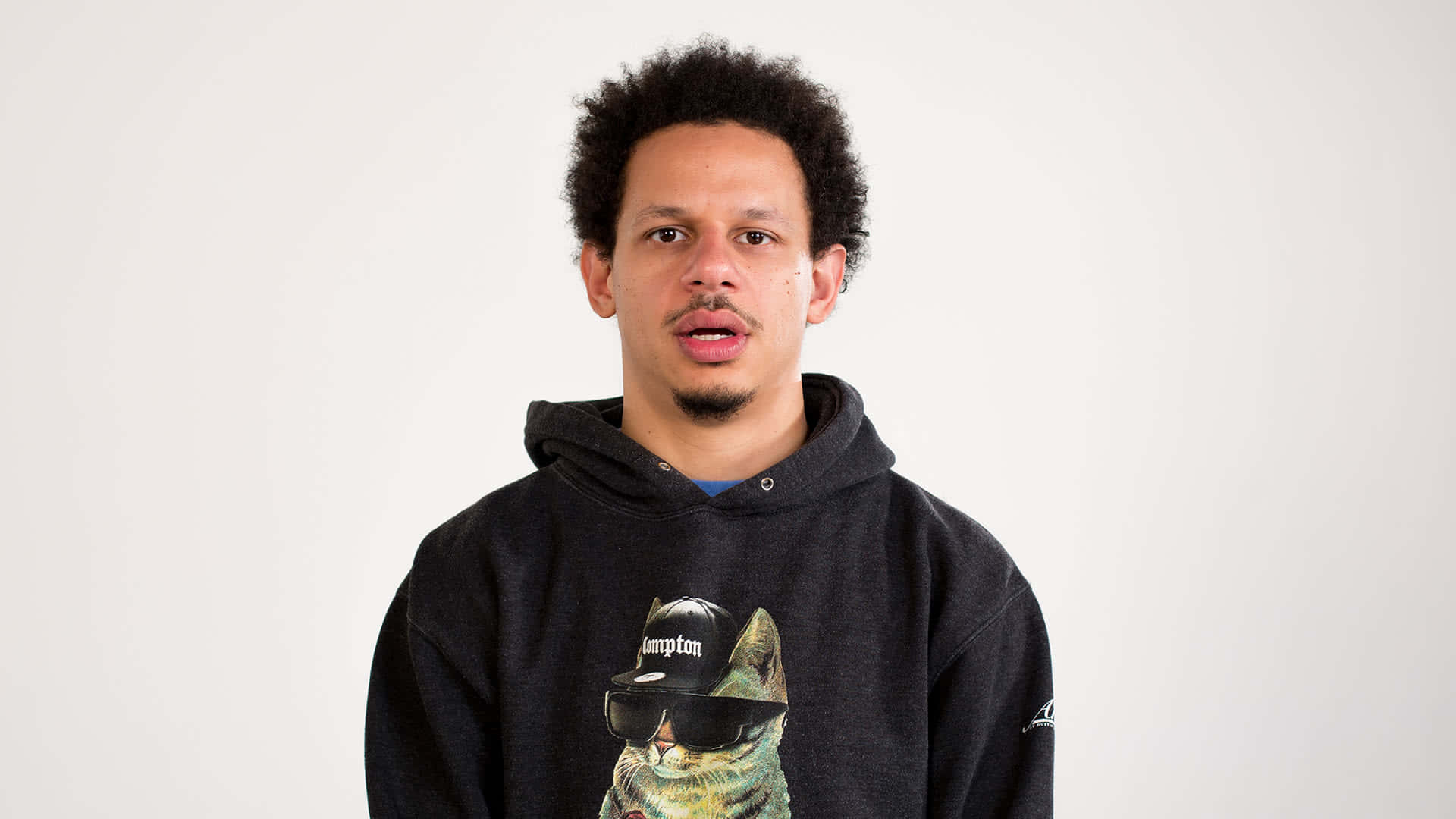Eric Andre, black hoodie, cat in sunglasses, Full HD Desktop Wallpaper