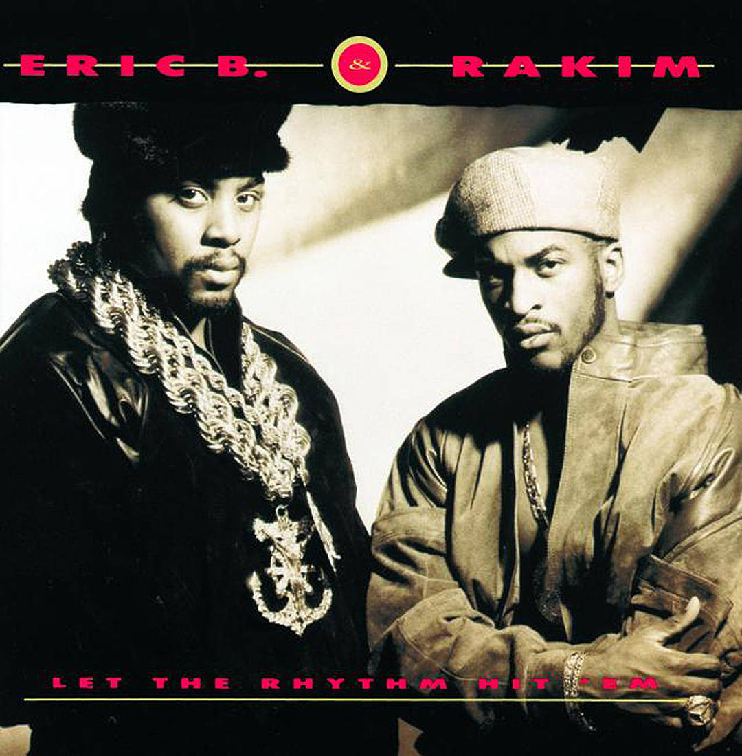 Eric B And Rakim, sepia-toned studio shot, bold red text overlay, SD Phone Wallpaper