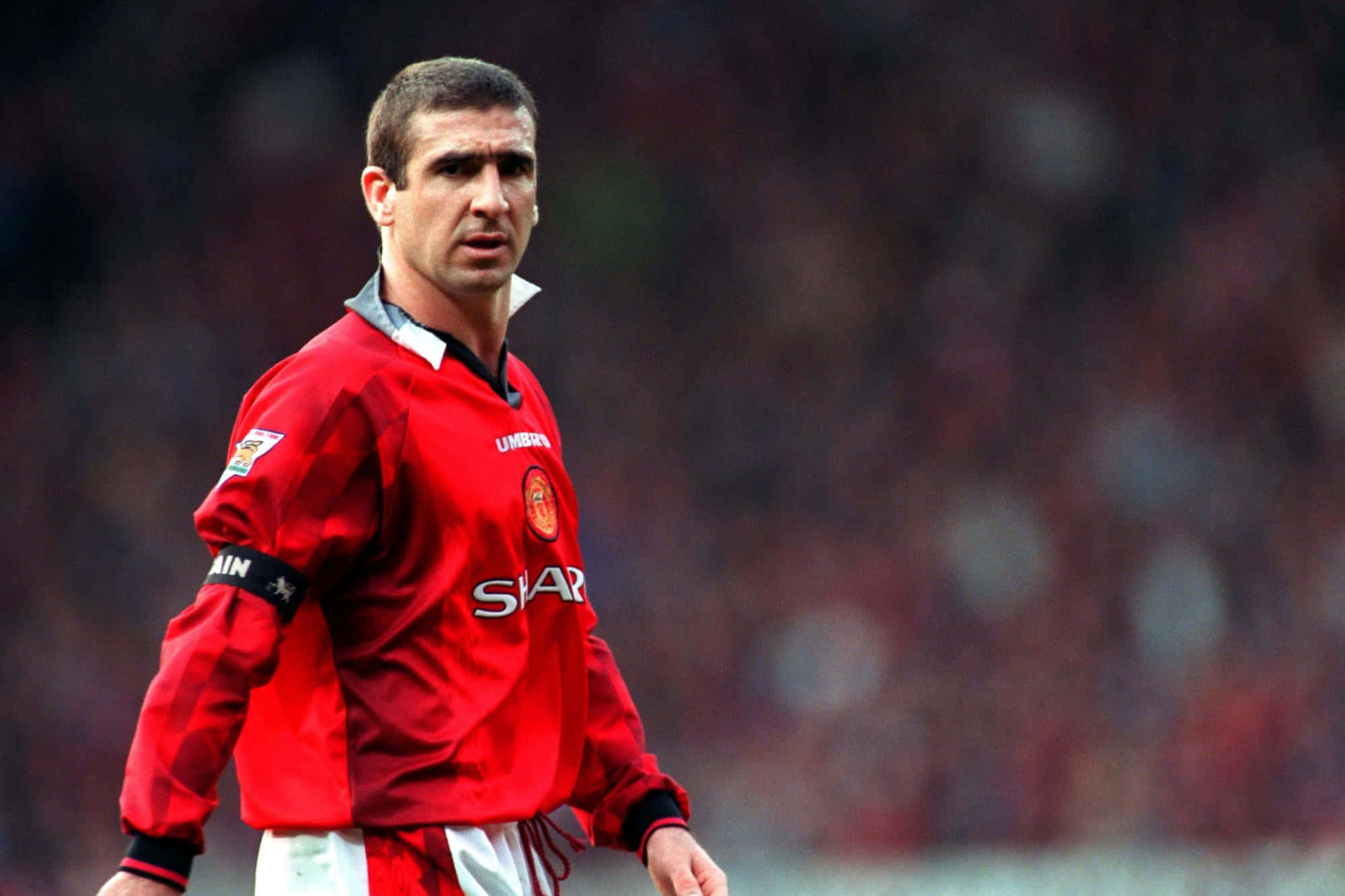 Eric Cantona, red Manchester United jersey, pitch, Full HD Desktop Wallpaper