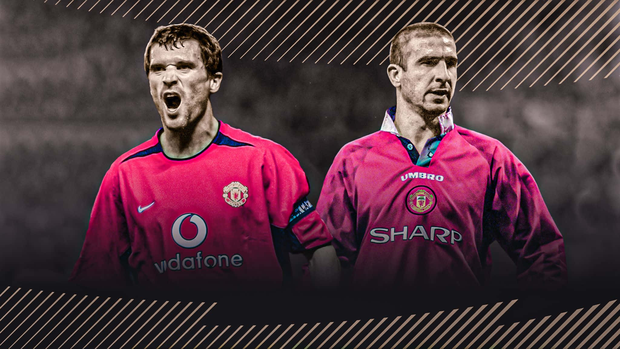 Eric Cantona, vintage red jerseys, sponsor logos, Full HD Desktop Wallpaper
