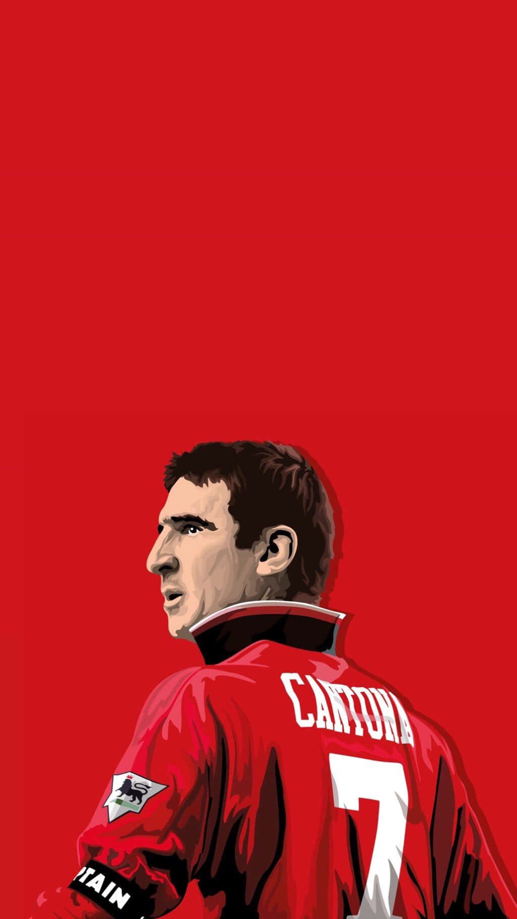Eric Cantona, red Manchester United jersey, solid red background, HD Phone Wallpaper