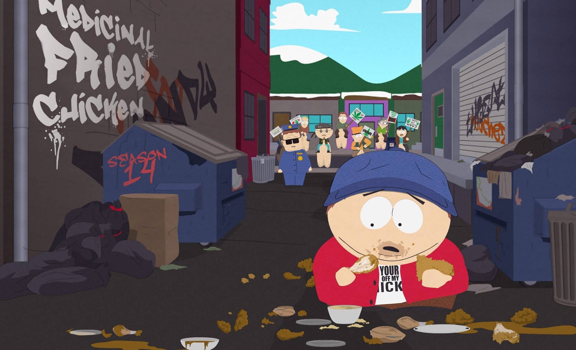 Eric Cartman, red jacket, fried chicken, HD Desktop Wallpaper