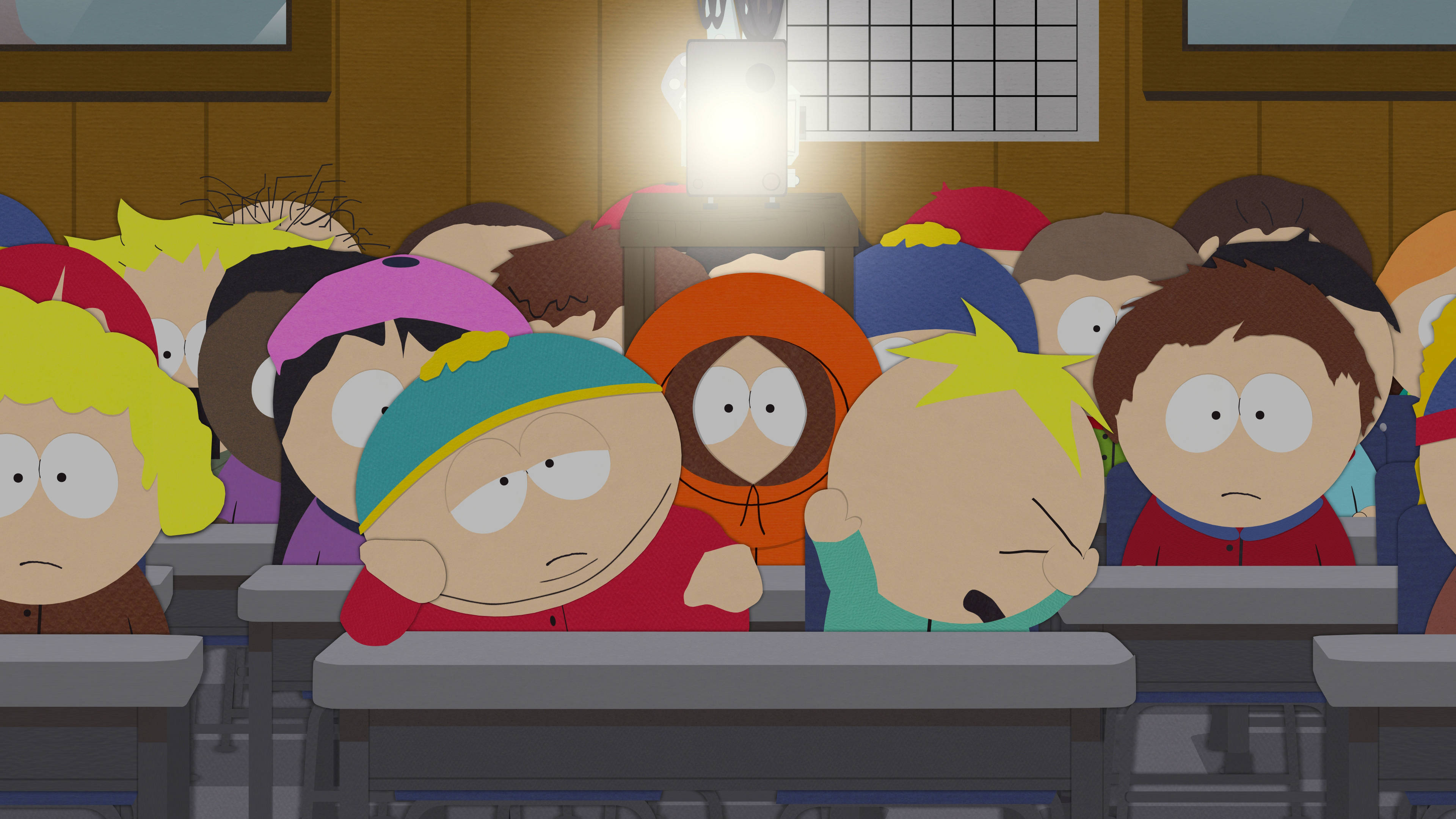 Eric Cartman, classroom, desks, 4K Desktop Wallpaper