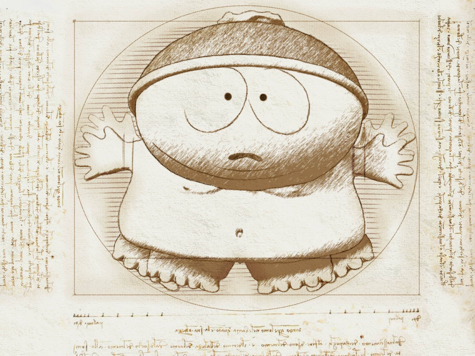 Eric Cartman, Leonardo da Vinci style, winter hat, HD Desktop Wallpaper