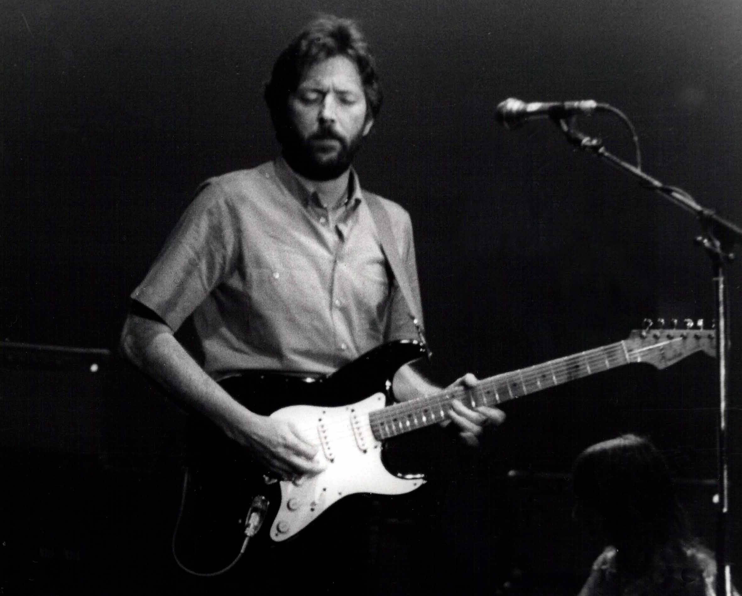 Eric Clapton, white electric guitar, stage lights, Full HD Desktop Wallpaper