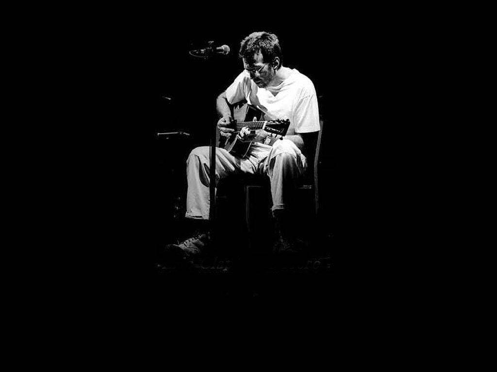 Eric Clapton, acoustic guitar, single spotlight, SD Desktop Wallpaper