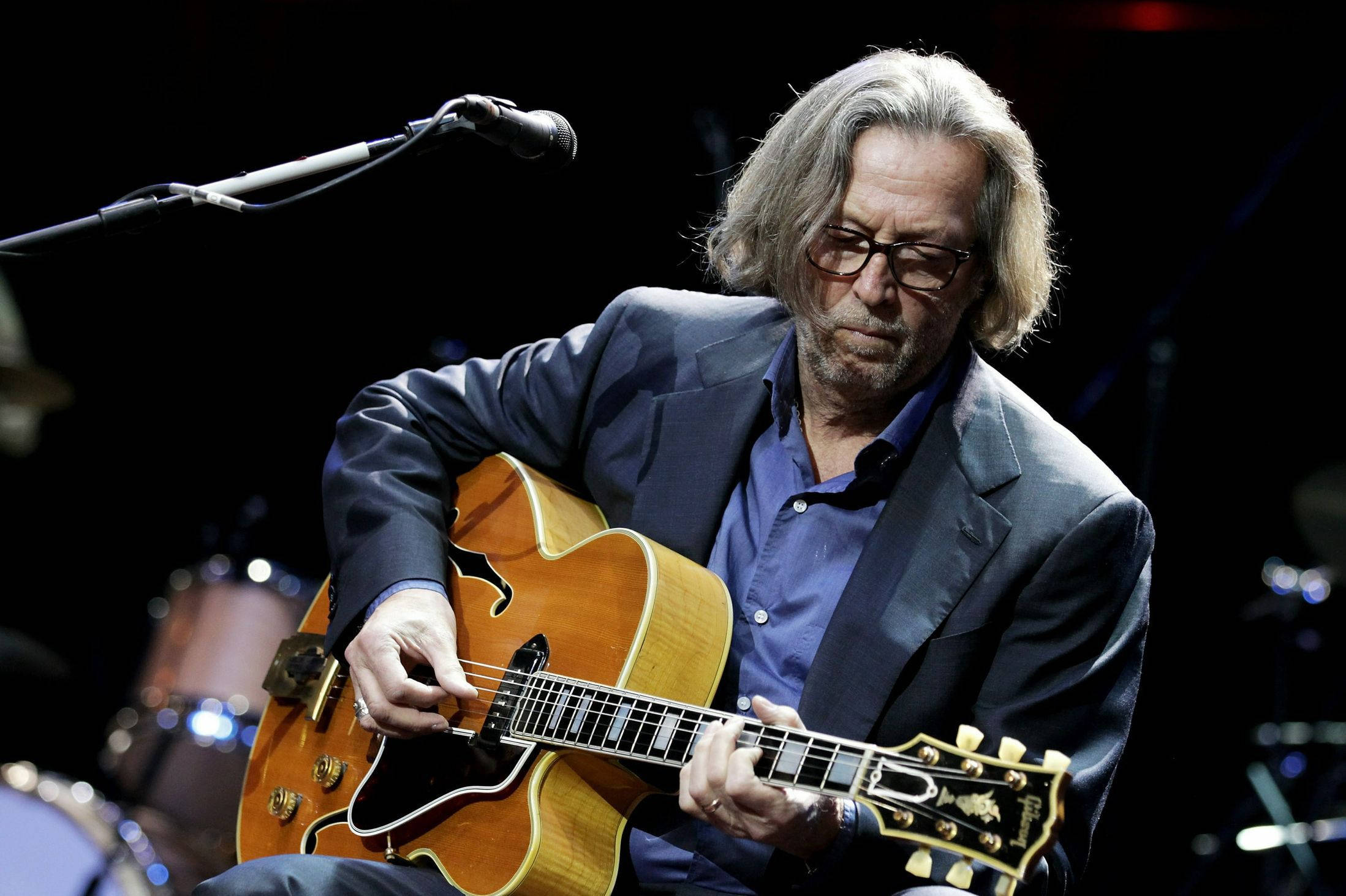 Eric Clapton, sunburst archtop guitar, stage lights, Full HD Desktop Wallpaper