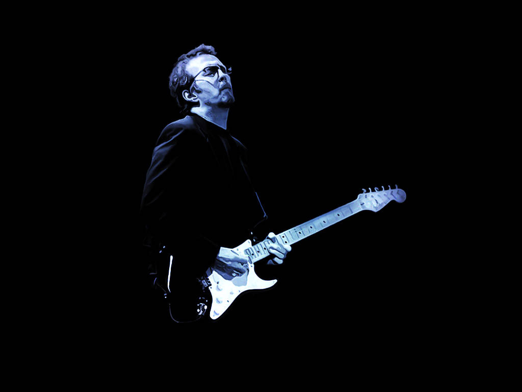 Eric Clapton, blue stage lights, white electric guitar, SD Desktop Wallpaper