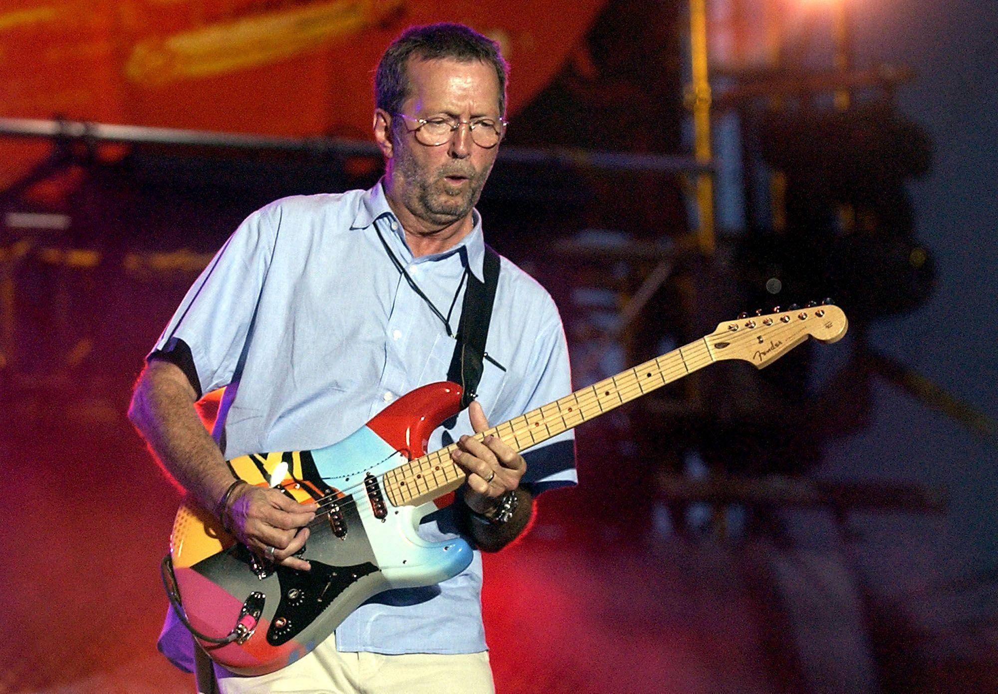 Eric Clapton, colorful electric guitar, vibrant stage lights, Full HD Desktop Wallpaper