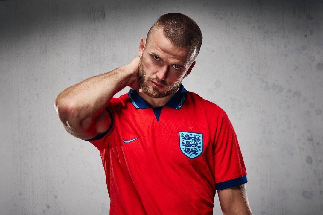 Eric Dier, red England football jersey, textured gray wall, SD Desktop Wallpaper