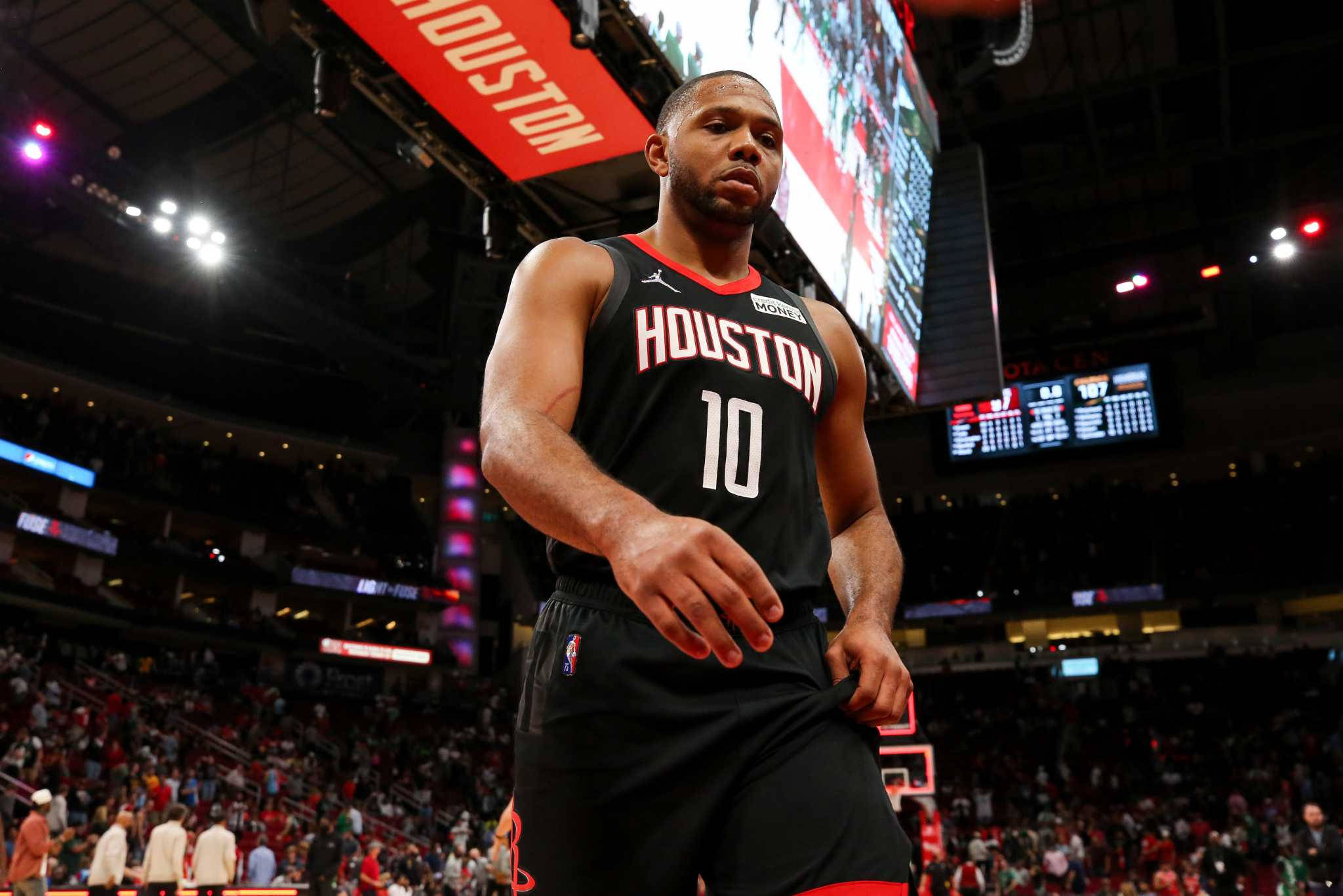 Eric Gordon, black Houston jersey, brightly lit court, Full HD Desktop Wallpaper