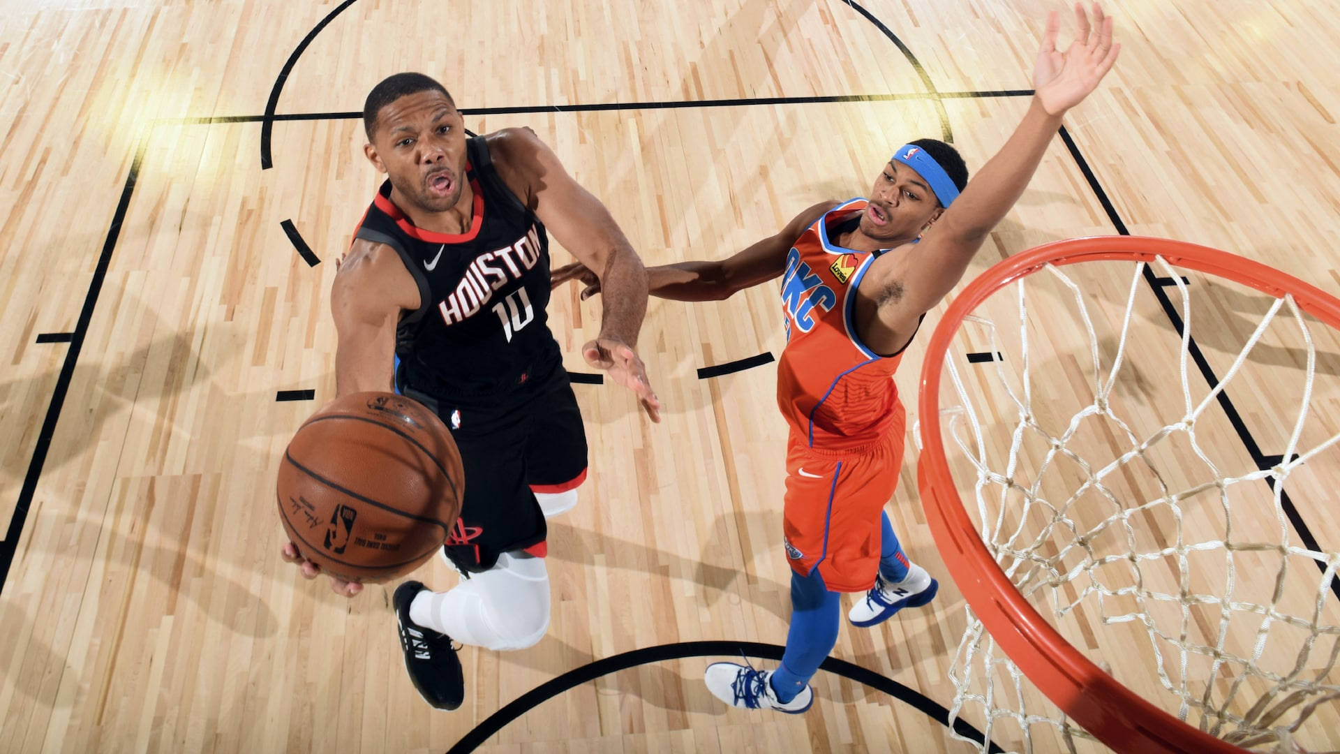 Eric Gordon, black Houston jersey, orange-clad opponent, Full HD Desktop Wallpaper
