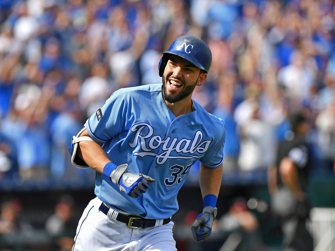 Eric Hosmer, blue Royals uniform, sunny field, HD Desktop Wallpaper