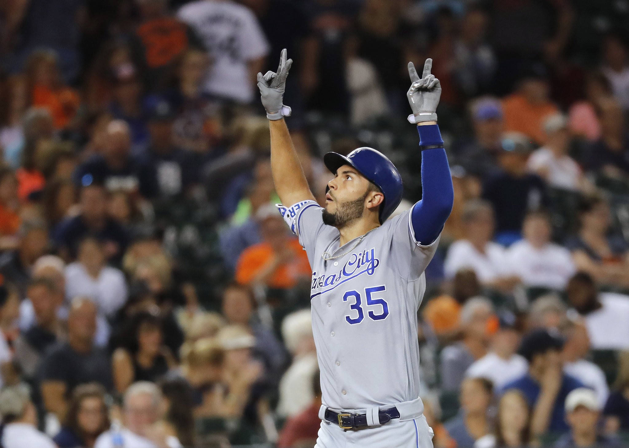 Eric Hosmer, V Sign, gray uniform, Full HD Desktop Wallpaper