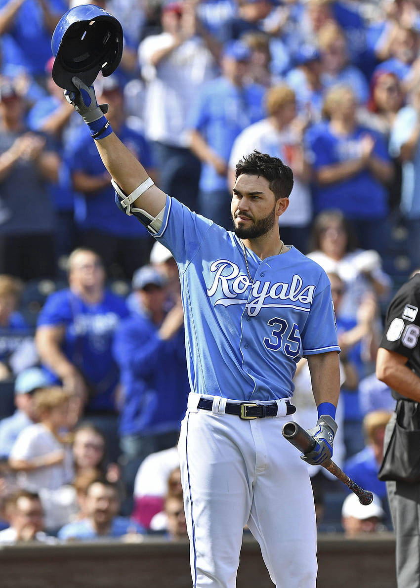 Eric Hosmer, blue Royals jersey, helmet, SD Phone Wallpaper