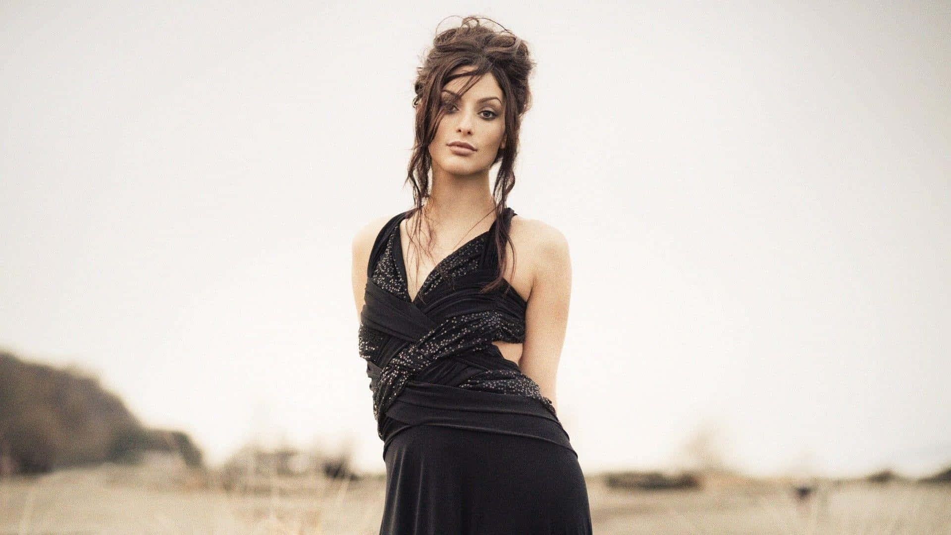 Erica Cerra, black dress, outdoors, Full HD Desktop Wallpaper