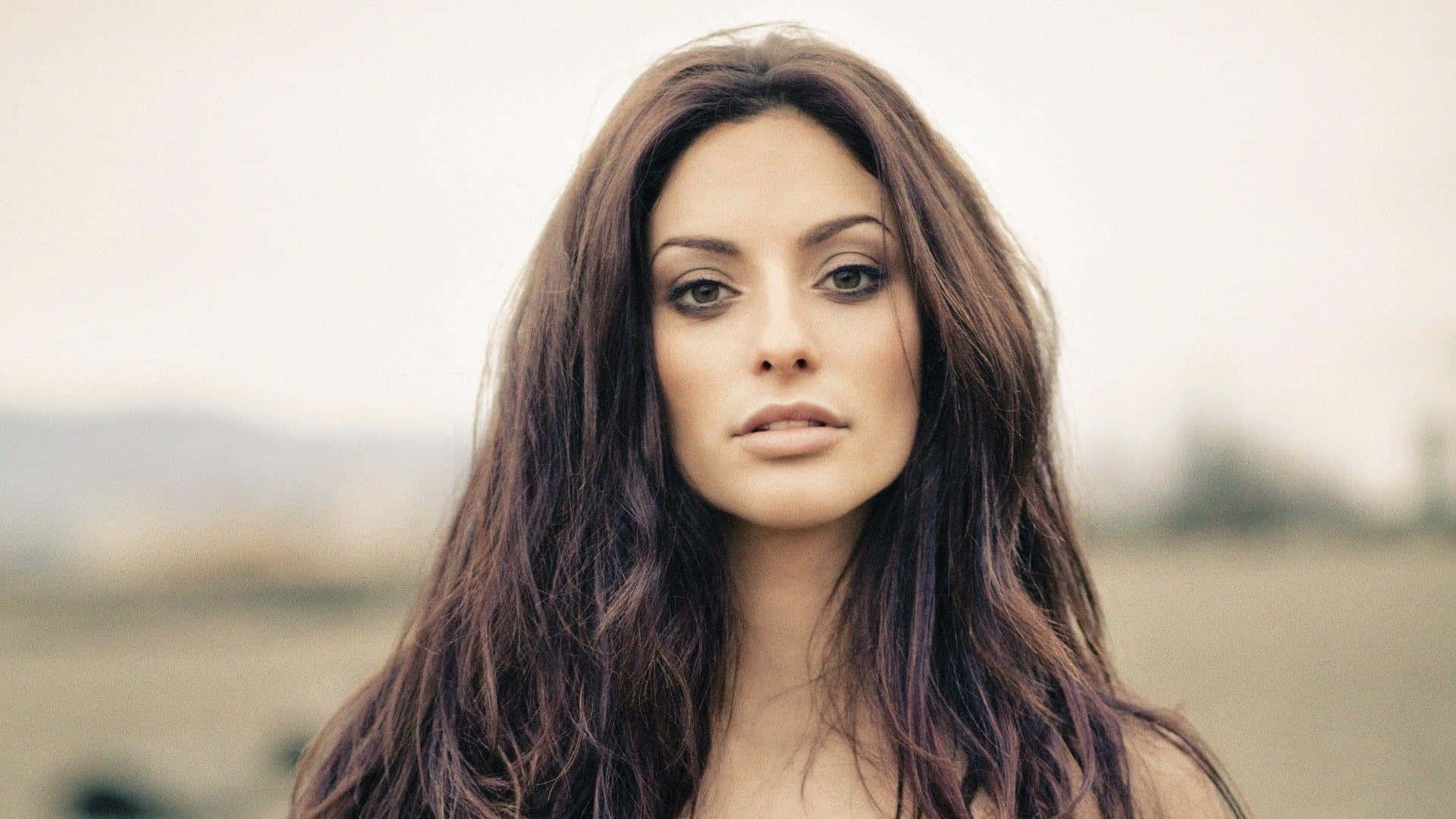 Erica Cerra, long brown hair, outdoor background, Full HD Desktop Wallpaper
