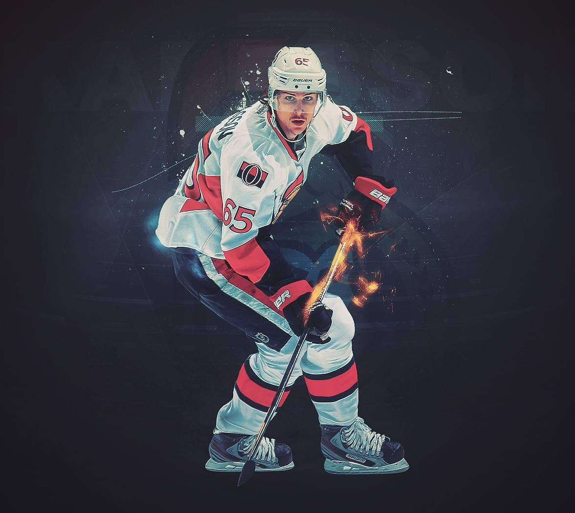 Erik Karlsson, white red and black gear, flaming stick, SD Desktop Wallpaper