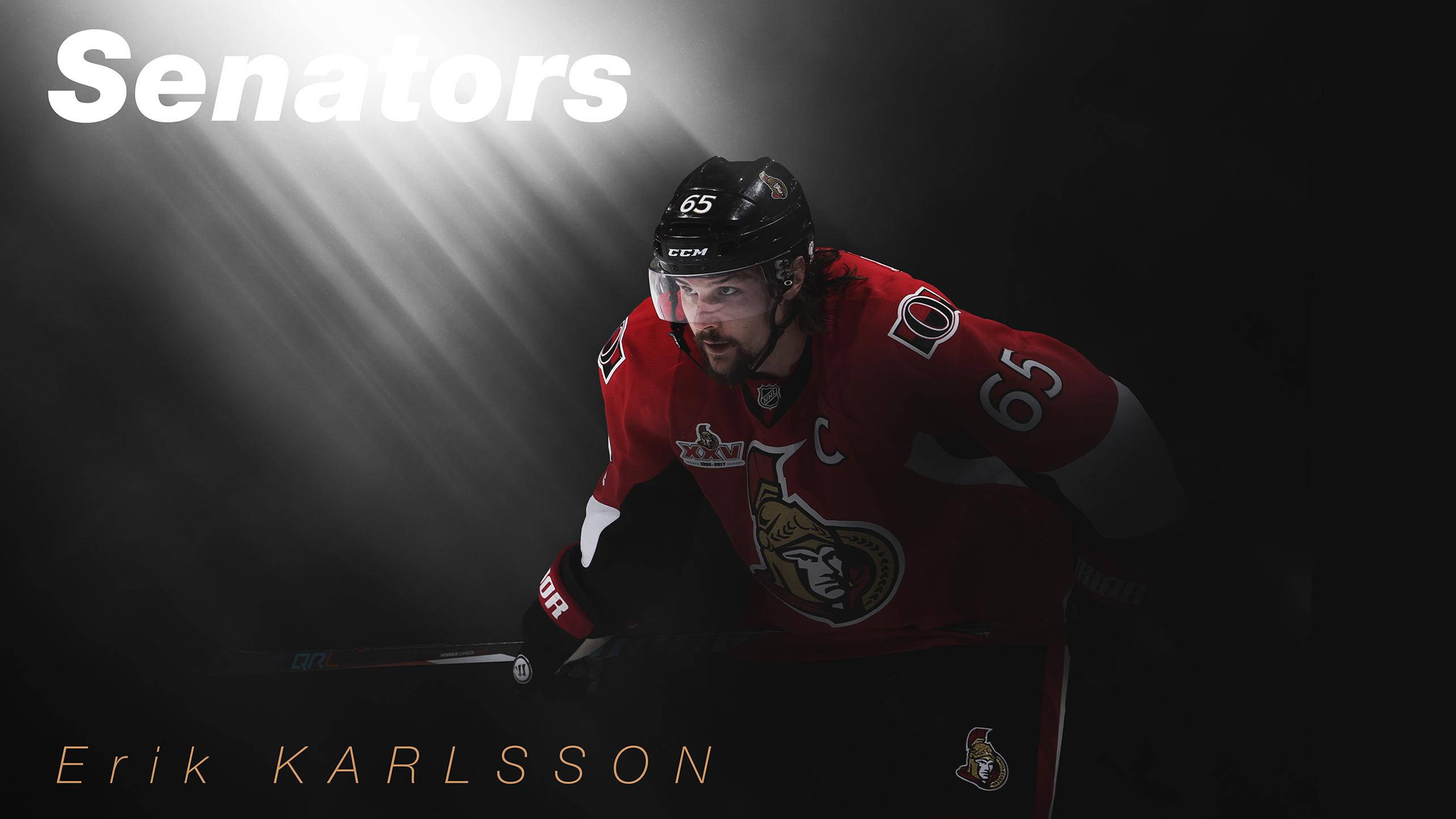 Erik Karlsson, red Senators jersey, dramatic spotlight beams, 2K Desktop Wallpaper