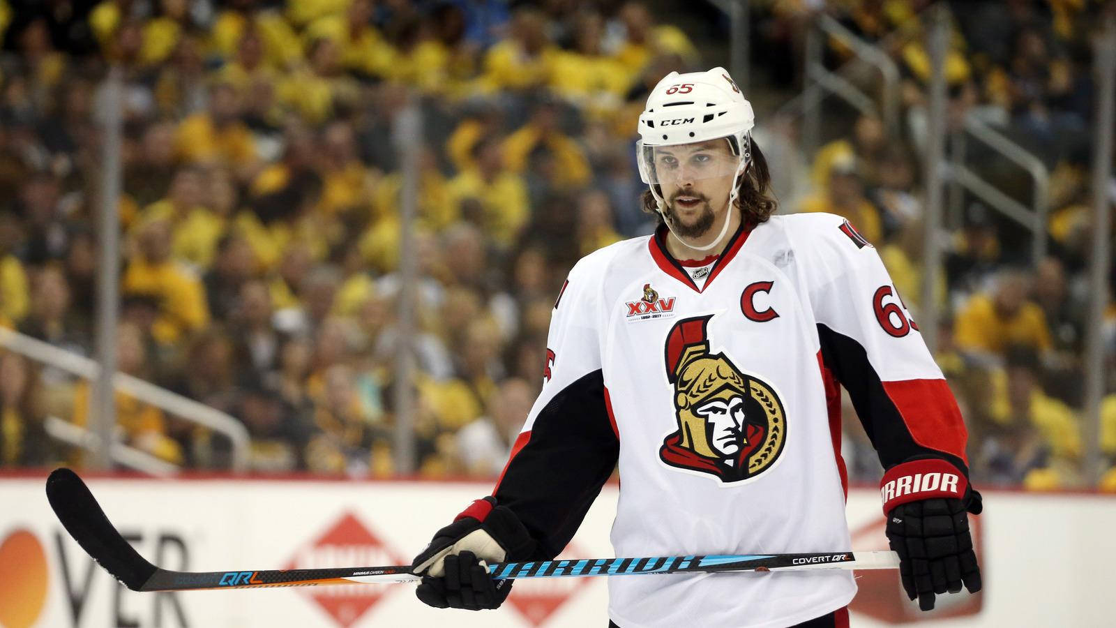Erik Karlsson, white Ottawa Senators jersey, captain's 'C', HD Desktop Wallpaper