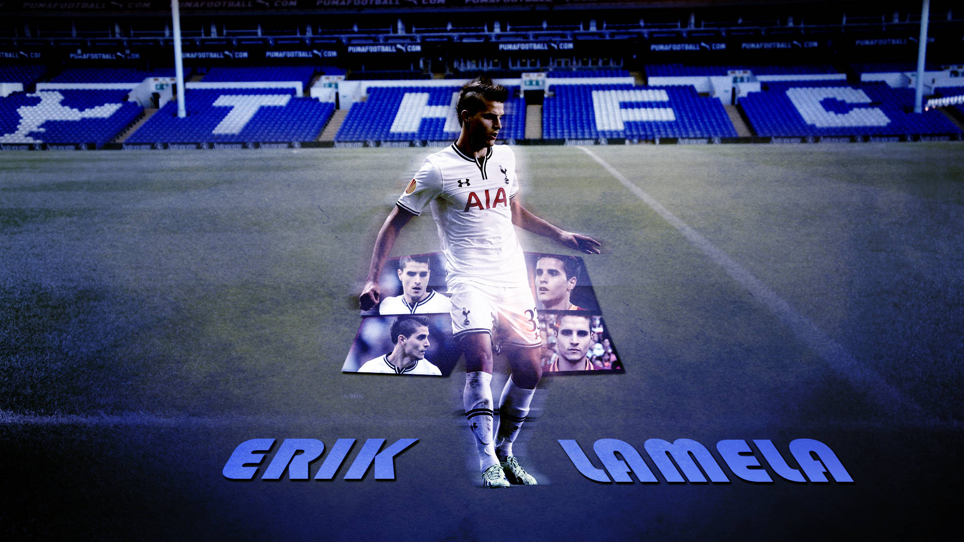 Erik Lamela, white Tottenham kit, stadium pitch, Full HD Desktop Wallpaper